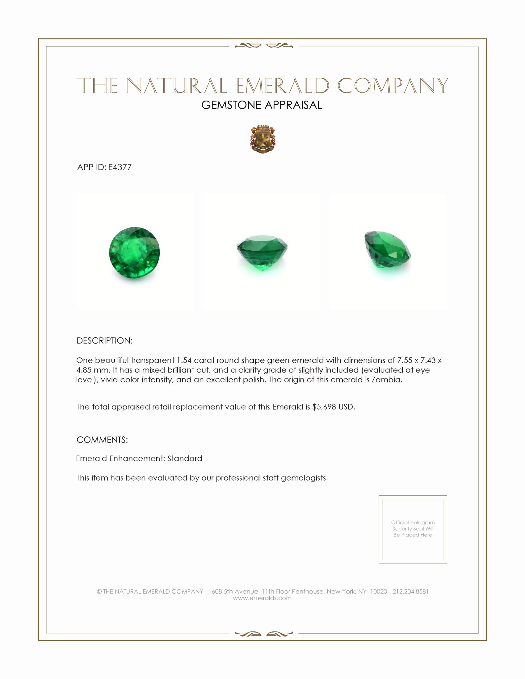 1.54 Ct. Emerald from Zambia