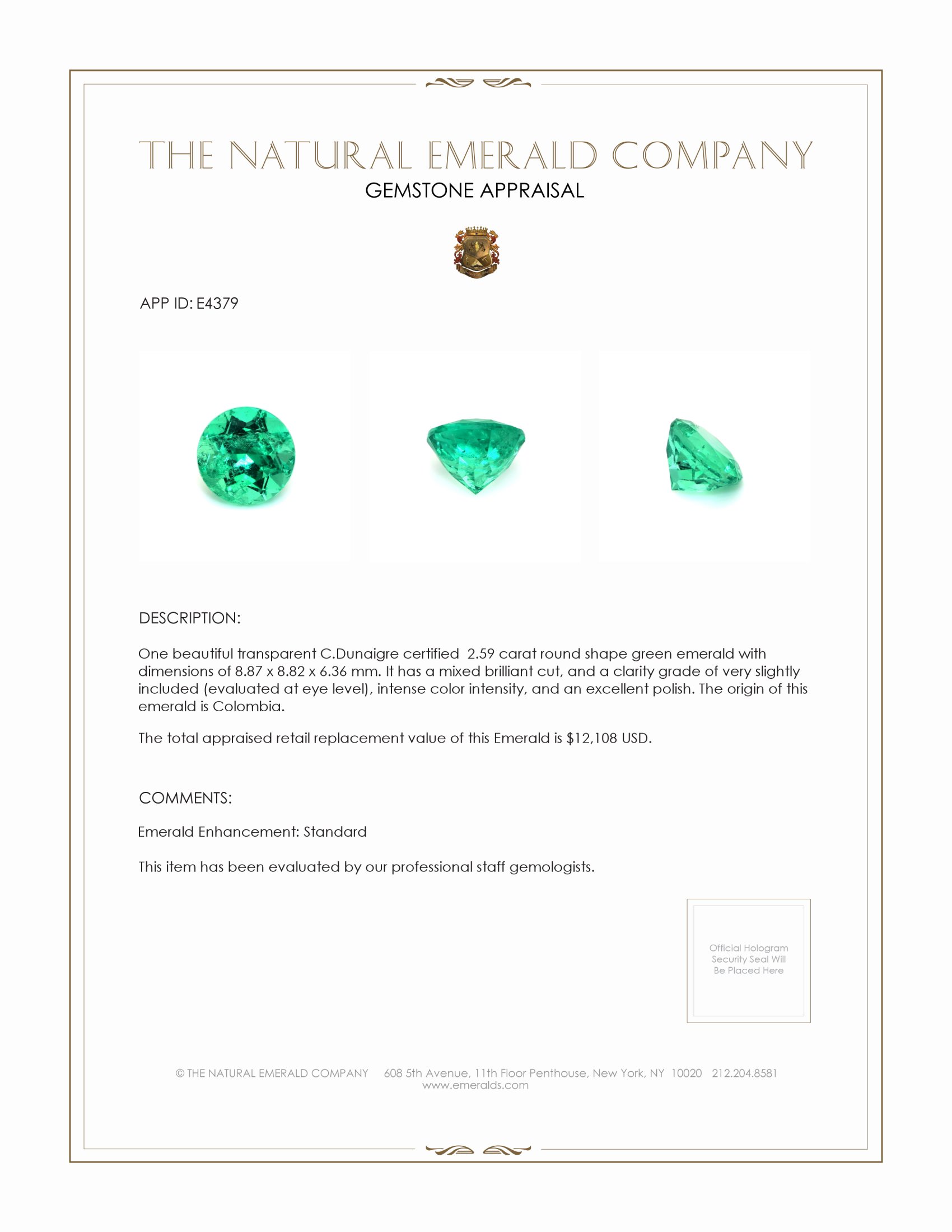 2.59 Ct. Emerald from Colombia
