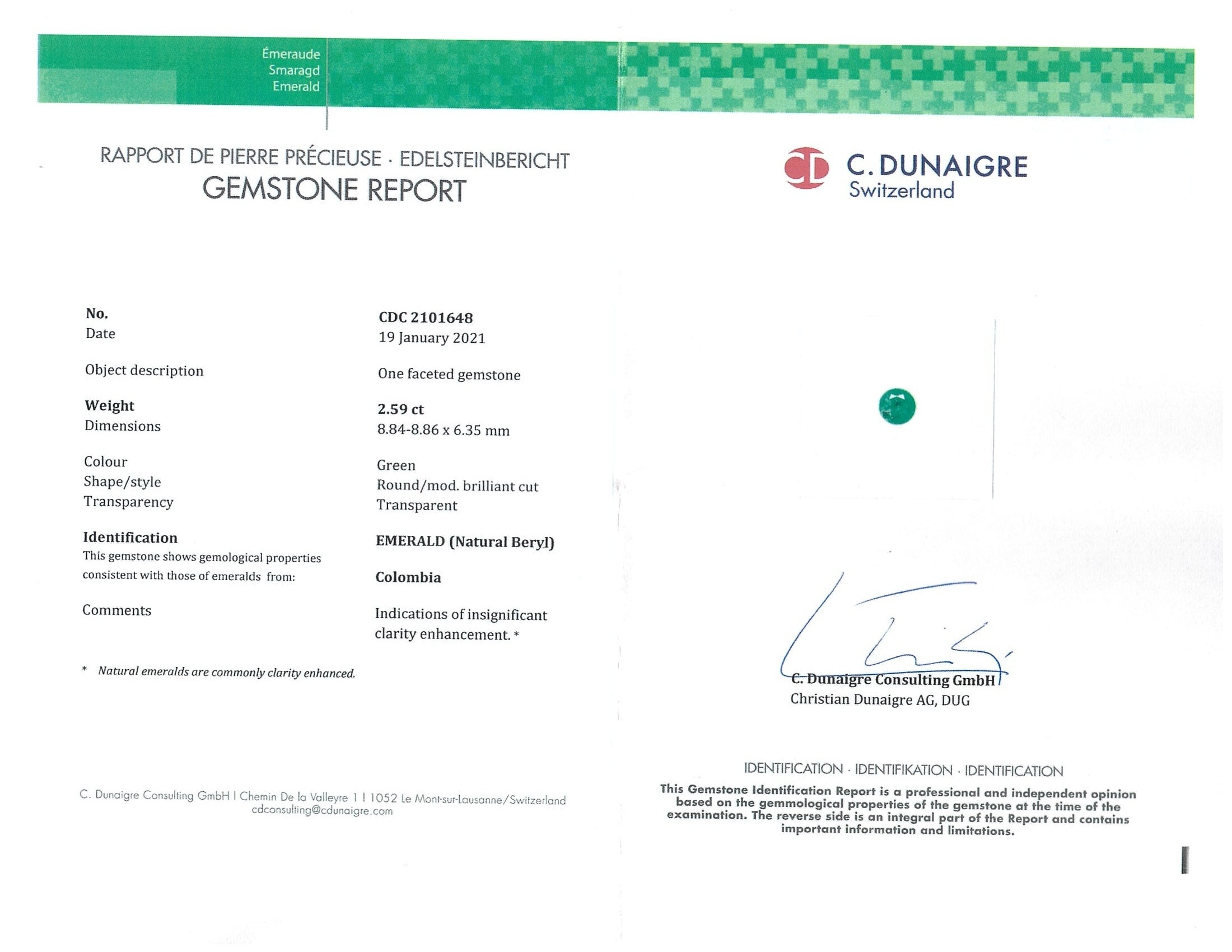 2.59 Ct. Emerald from Colombia