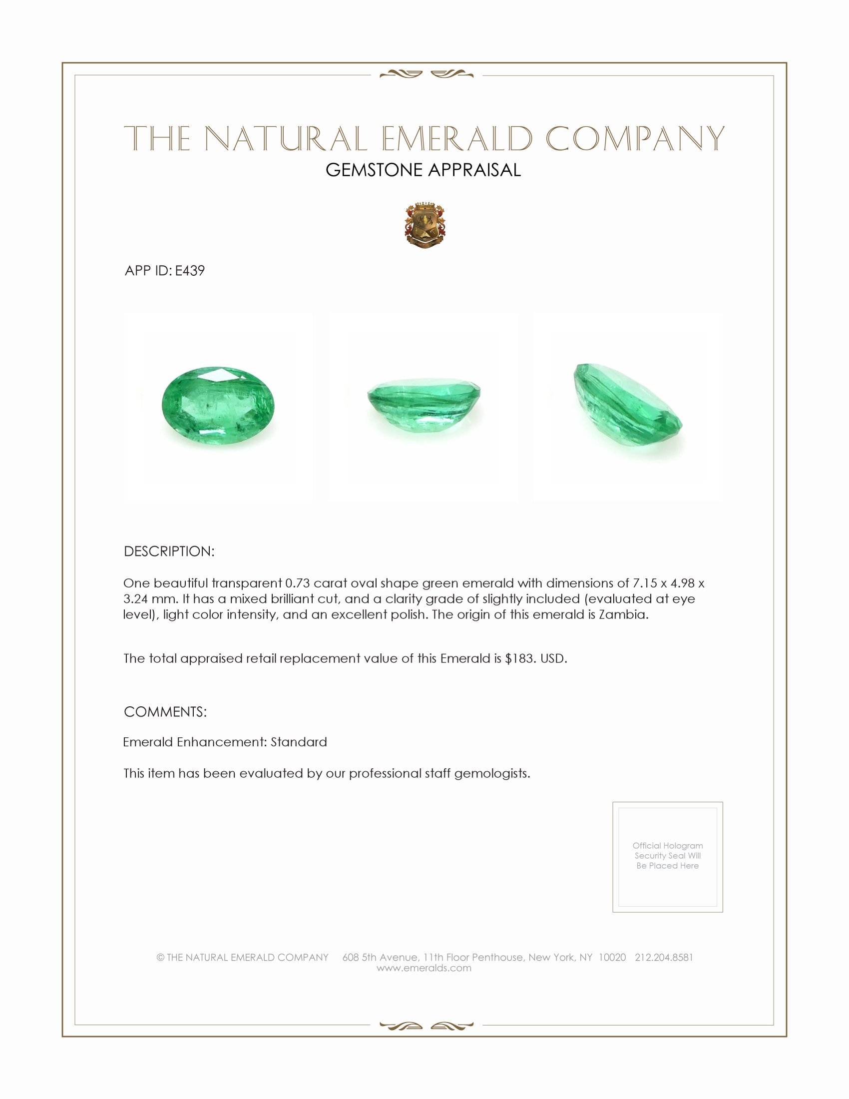 0.73 Ct. Emerald from Zambia