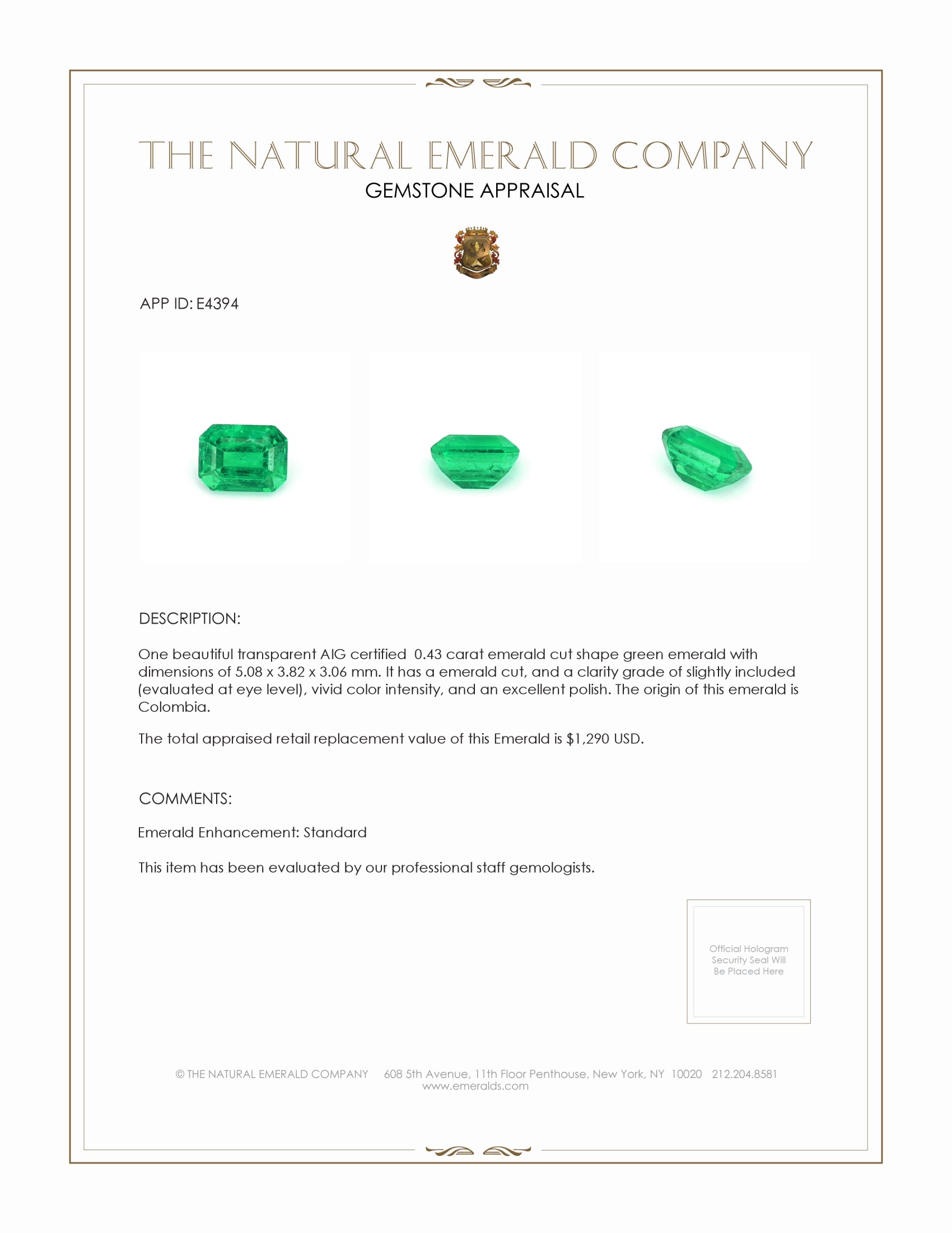 0.43 Ct. Emerald from Colombia