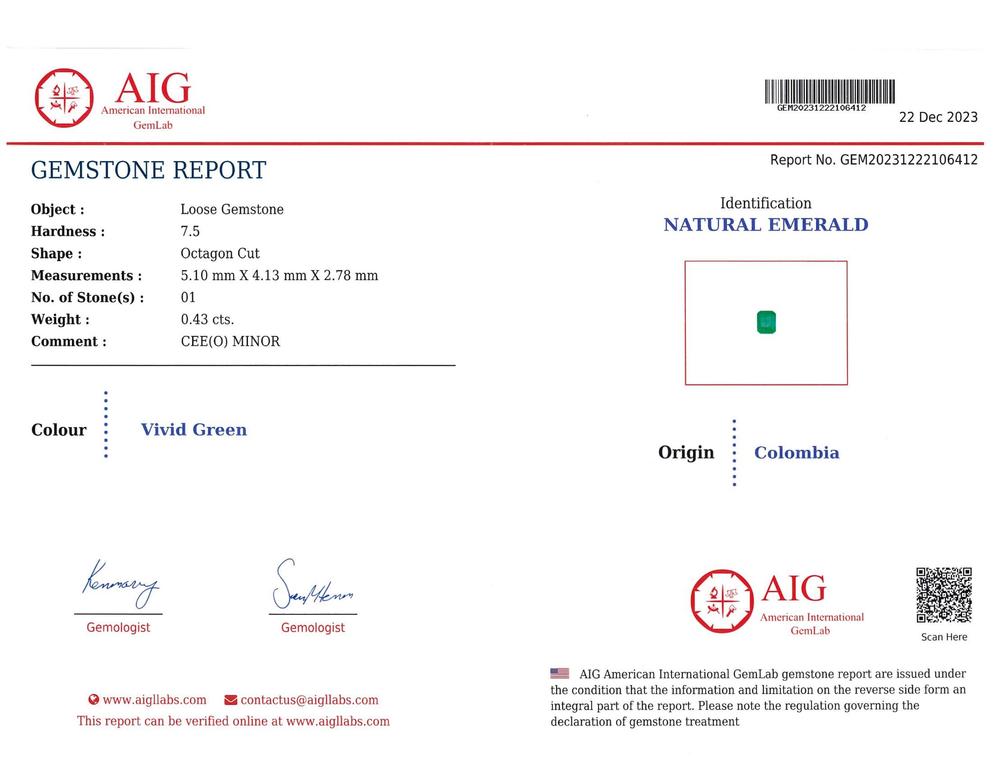 0.43 Ct. Emerald from Colombia