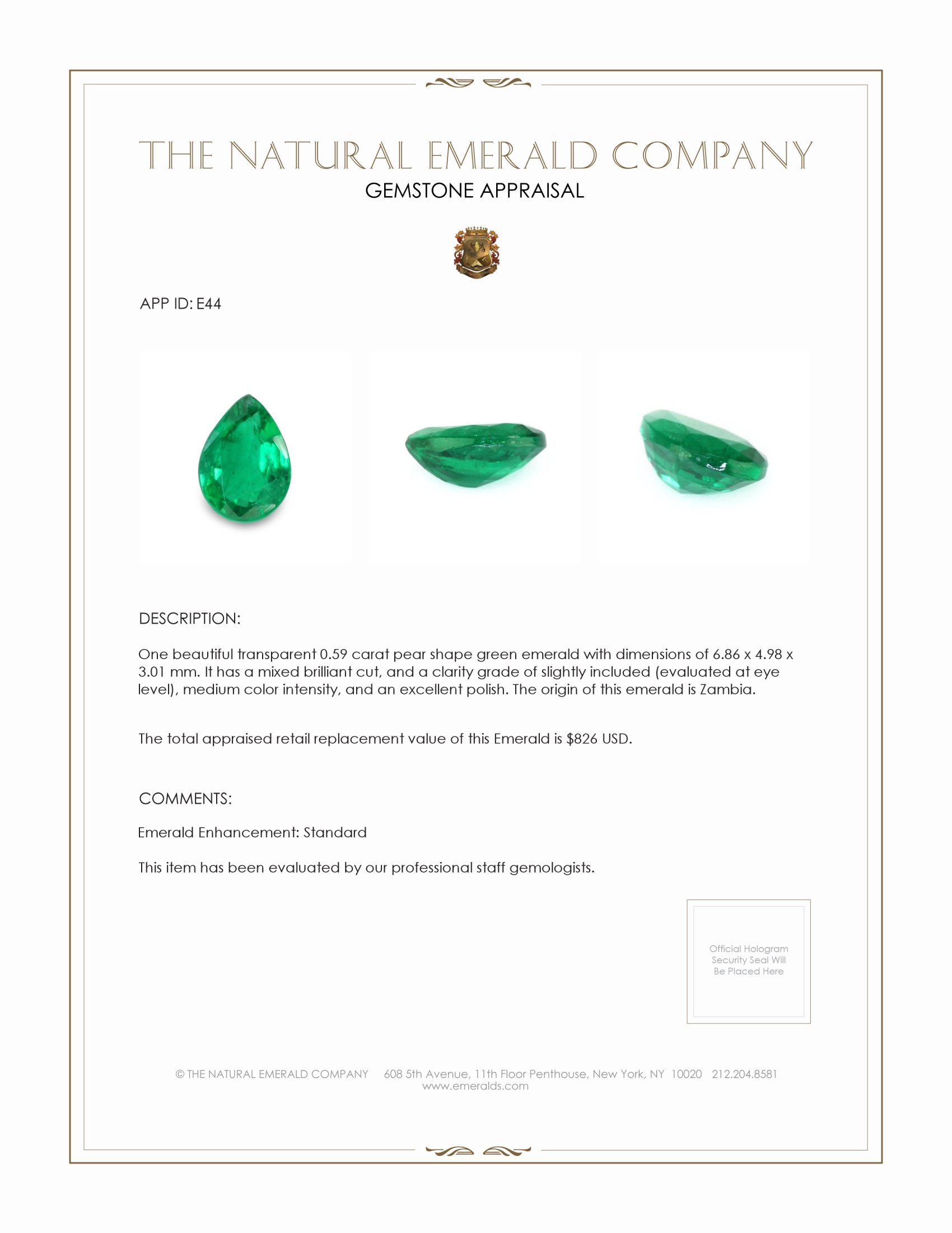 0.59 Ct. Emerald from Zambia