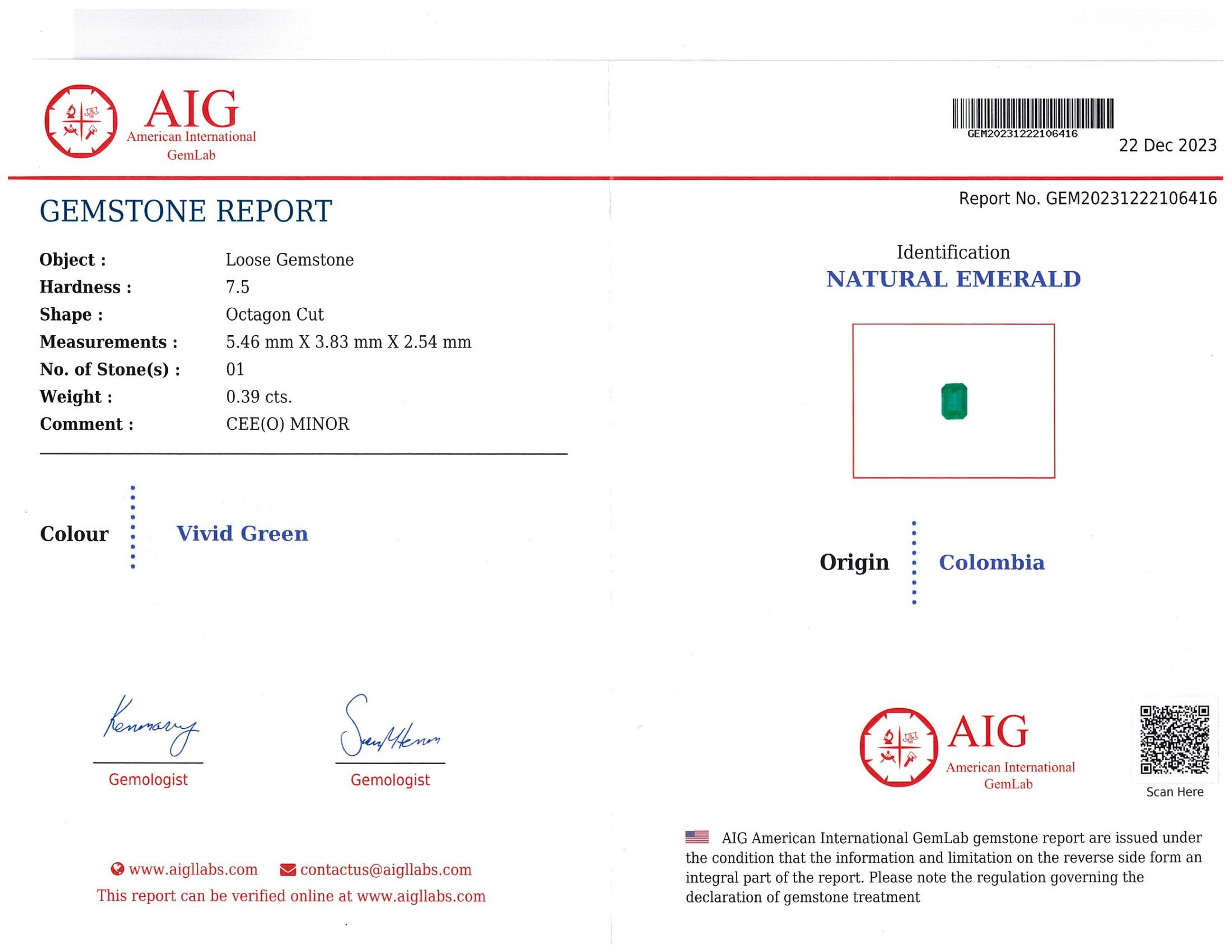 0.39 Ct. Emerald from Colombia