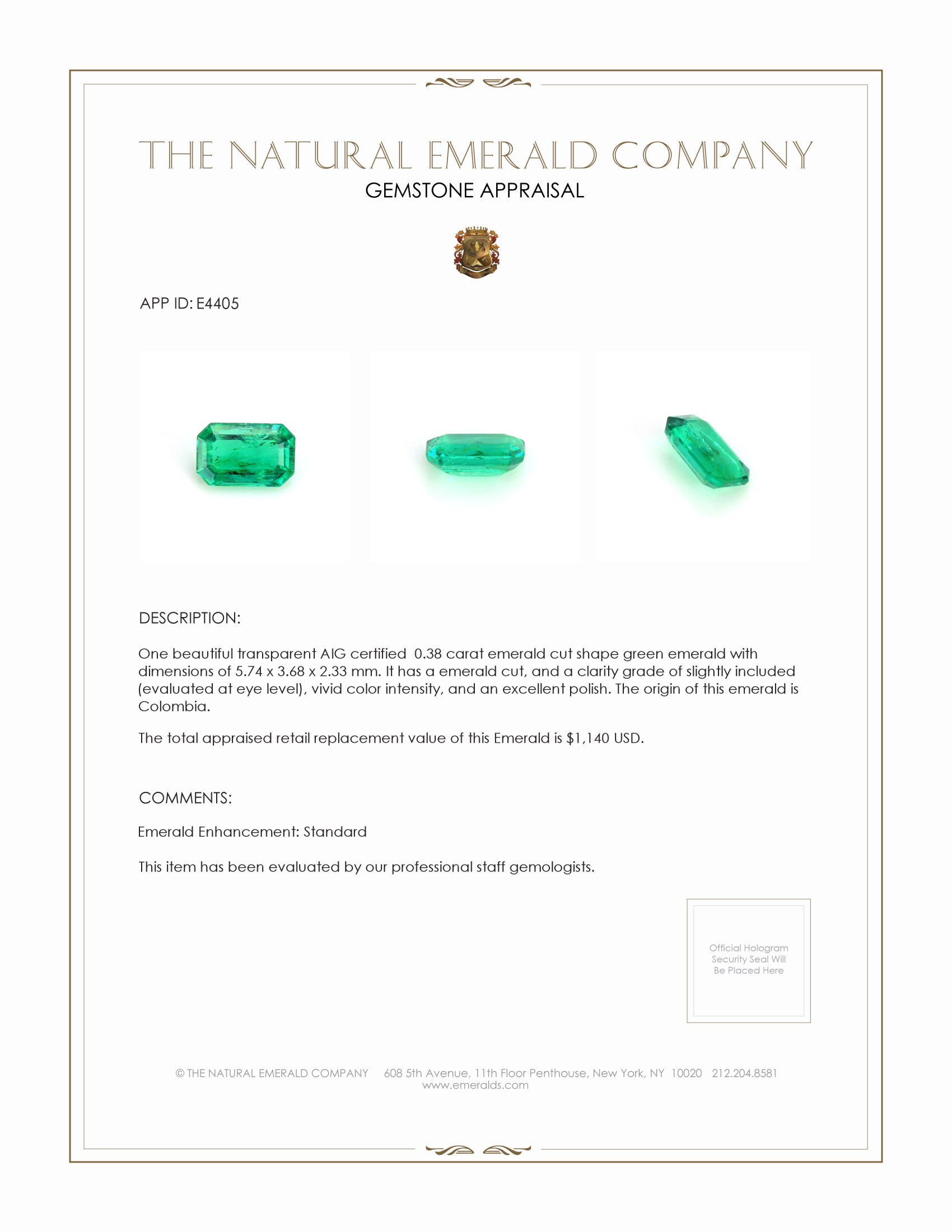 0.38 Ct. Emerald from Colombia