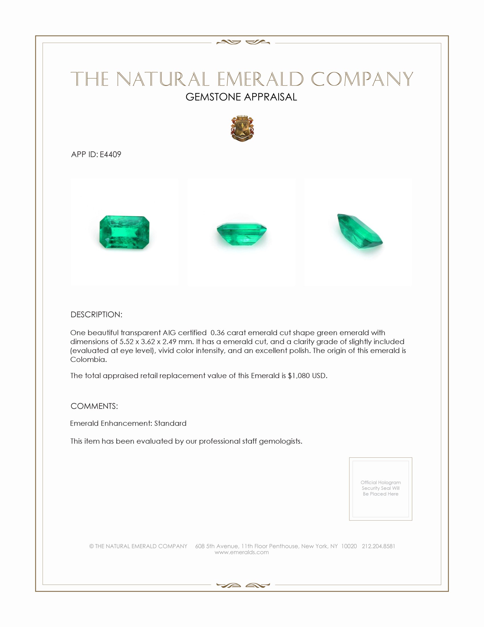 0.36 Ct. Emerald from Colombia