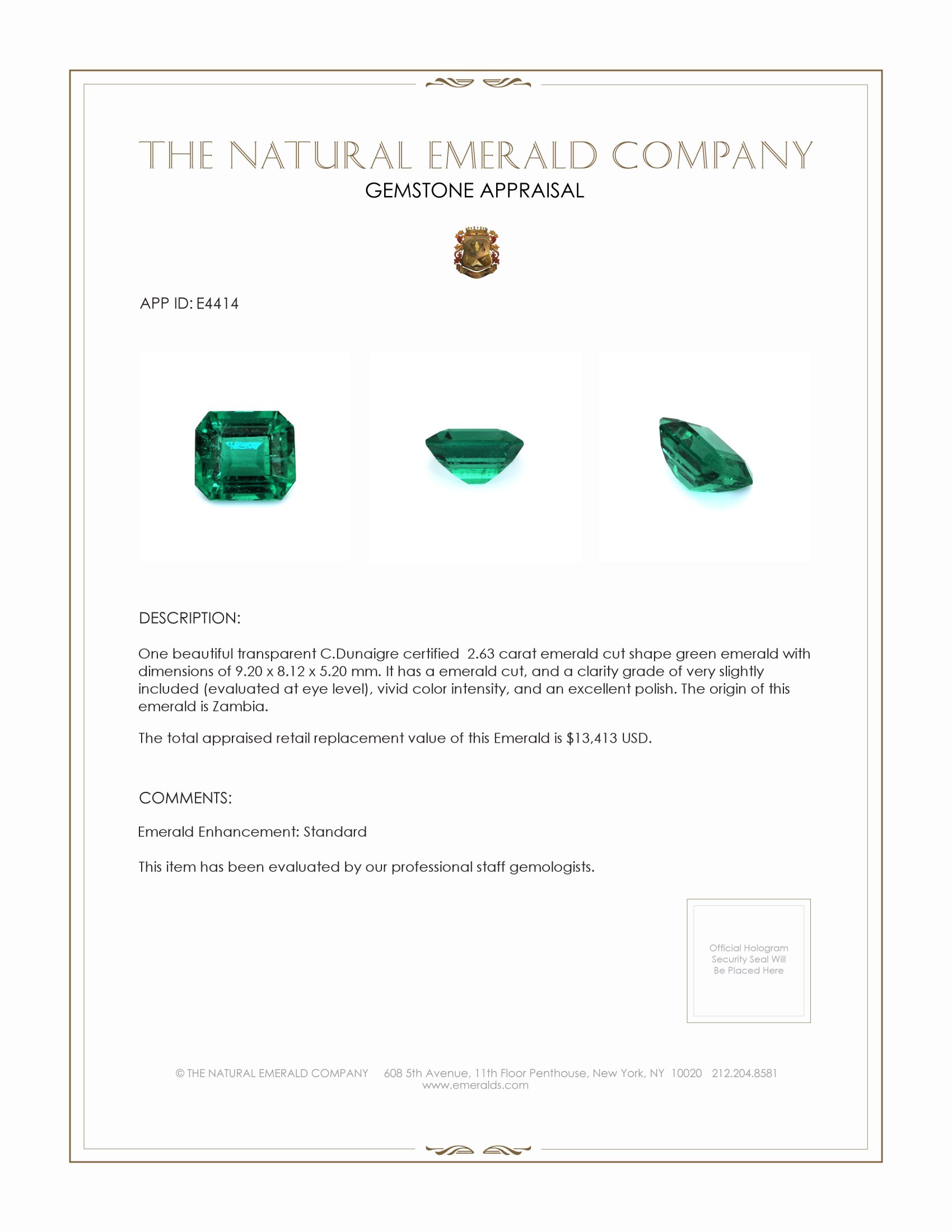 2.63 Ct. Emerald from Zambia
