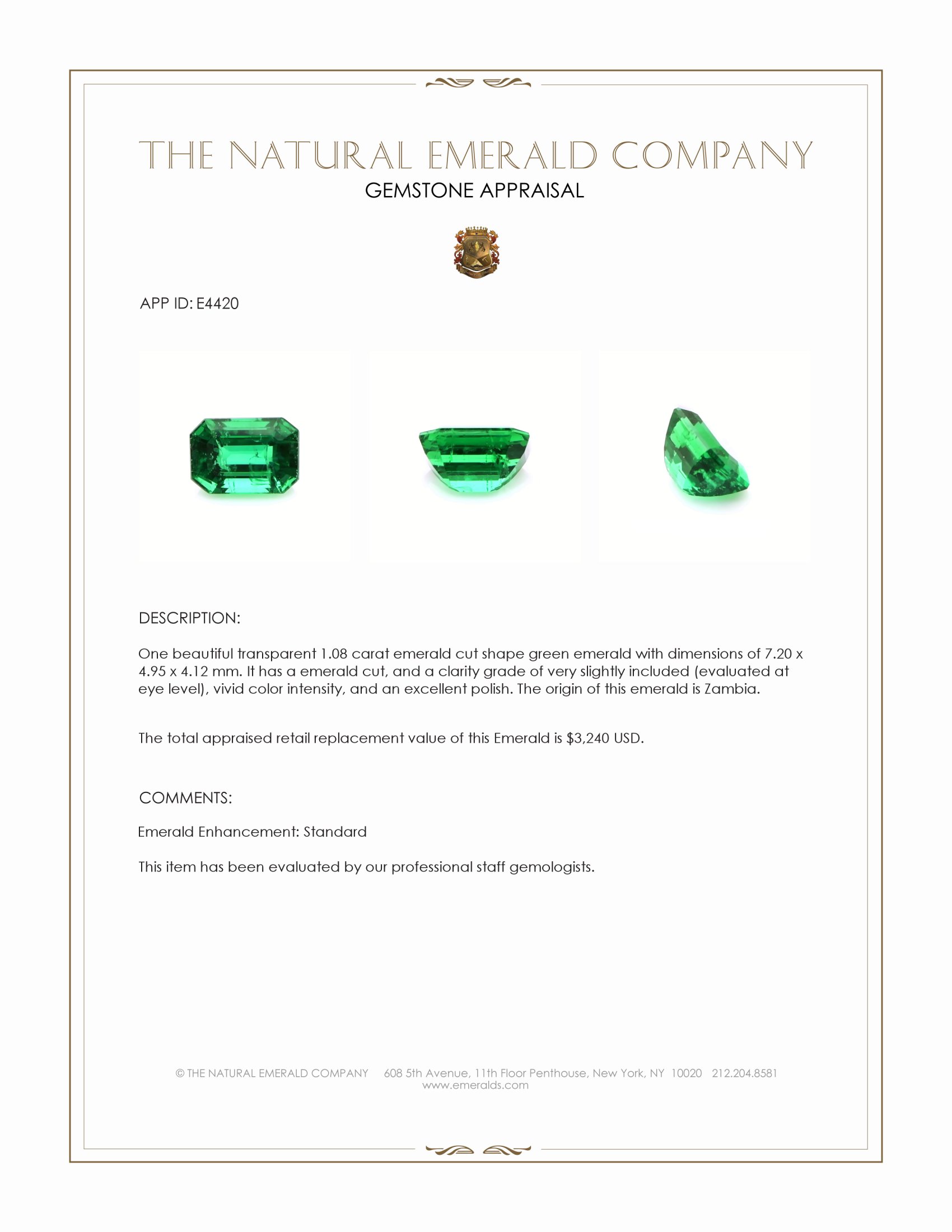 1.08 Ct. Emerald from Zambia