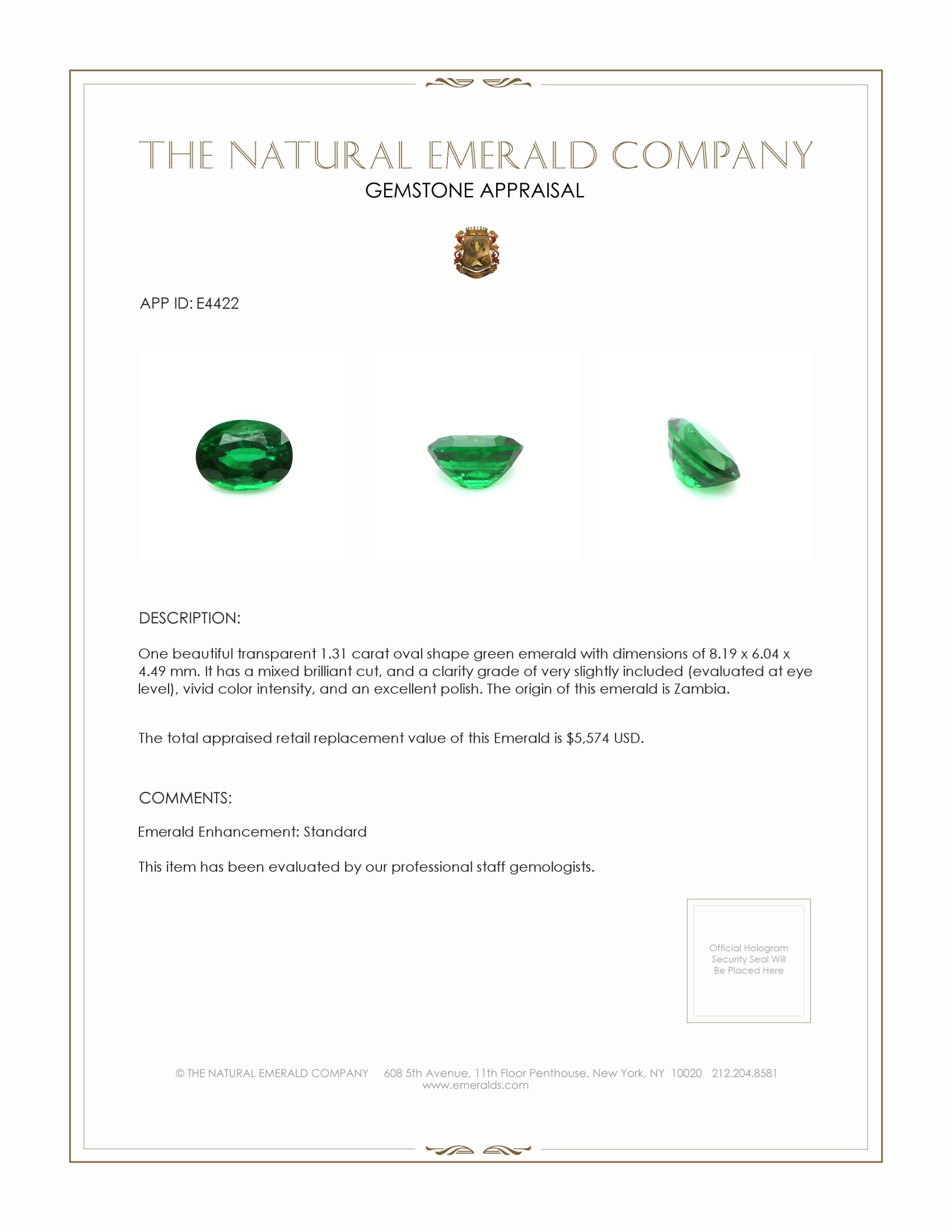 1.31 Ct. Emerald from Zambia