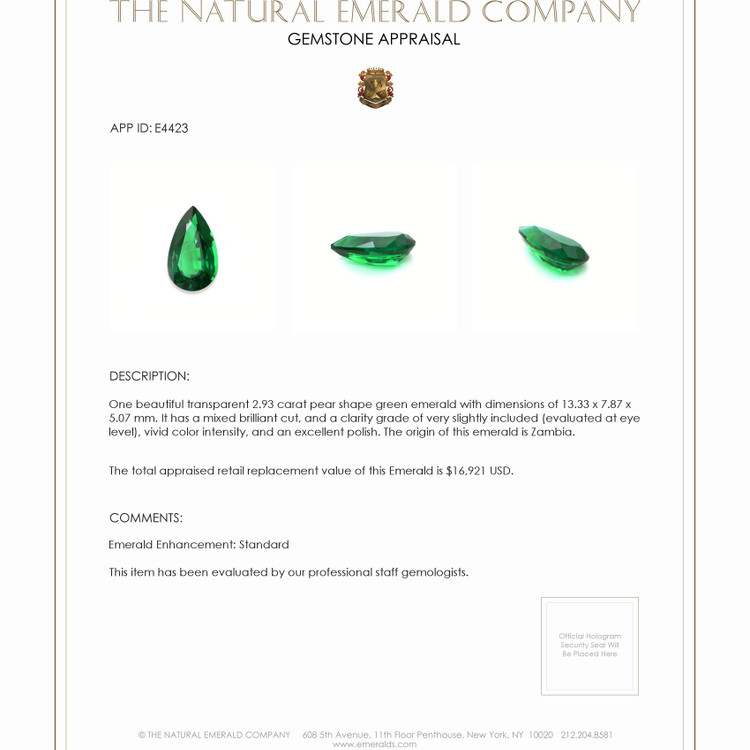 2.93 Ct. Emerald from Zambia