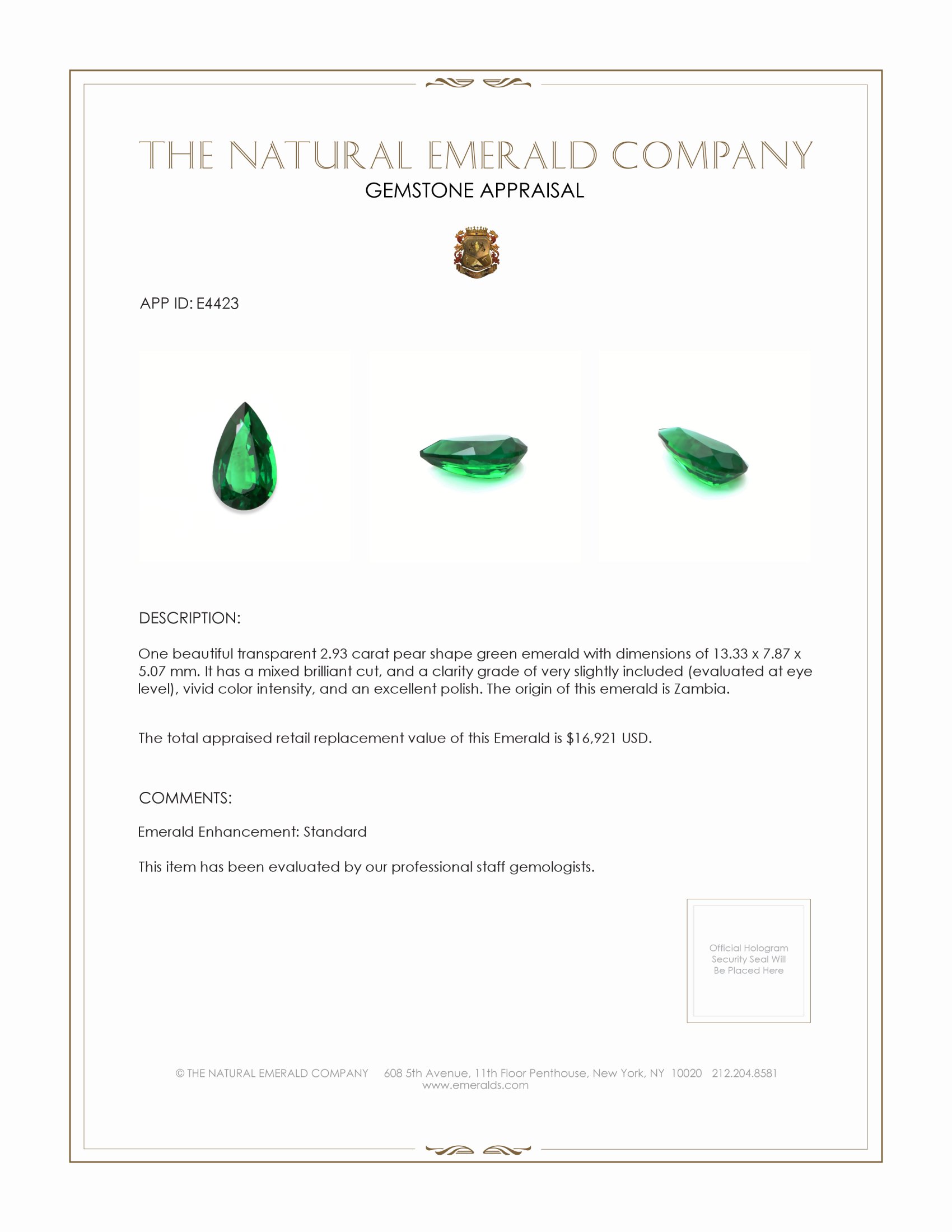 2.93 Ct. Emerald from Zambia