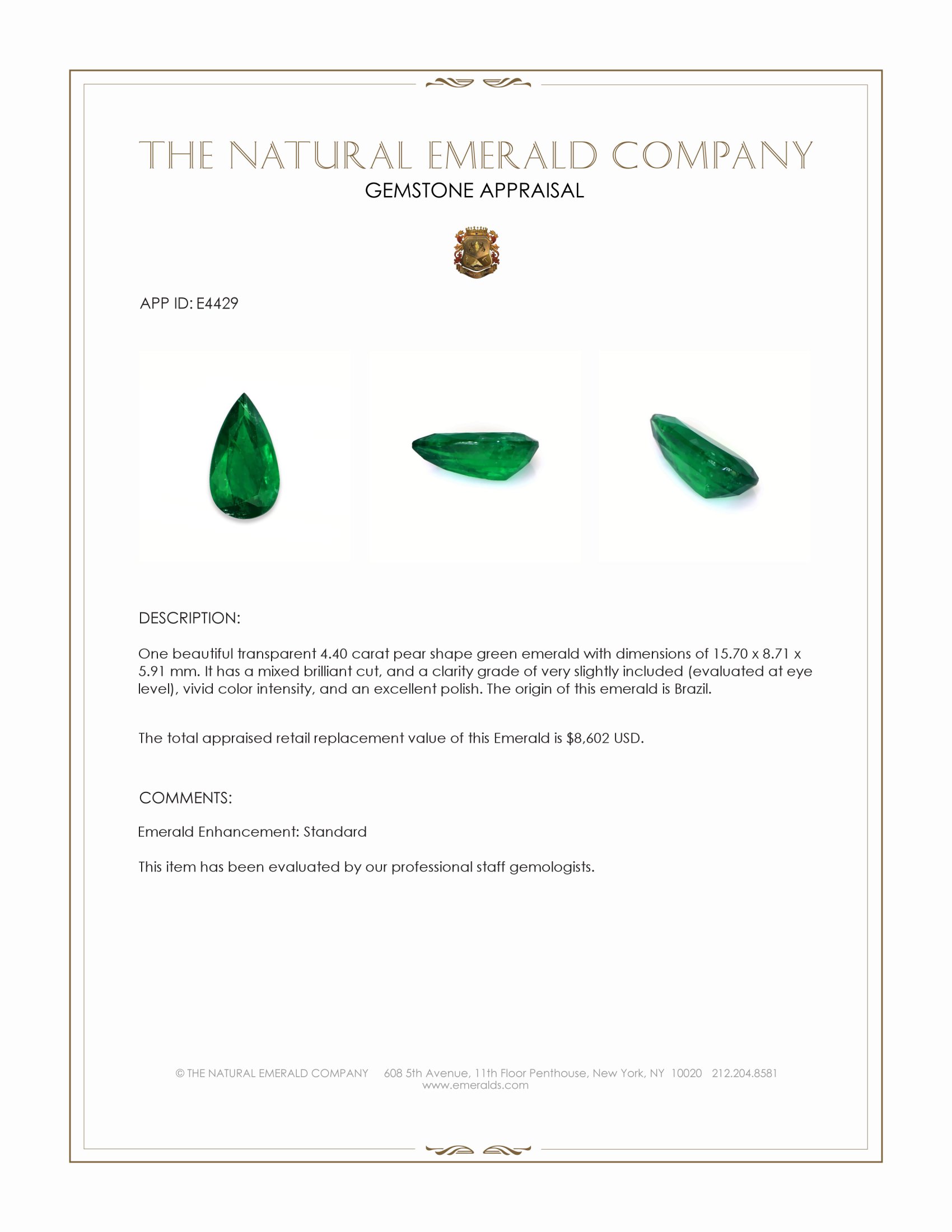 4.40 Ct. Emerald from Brazil