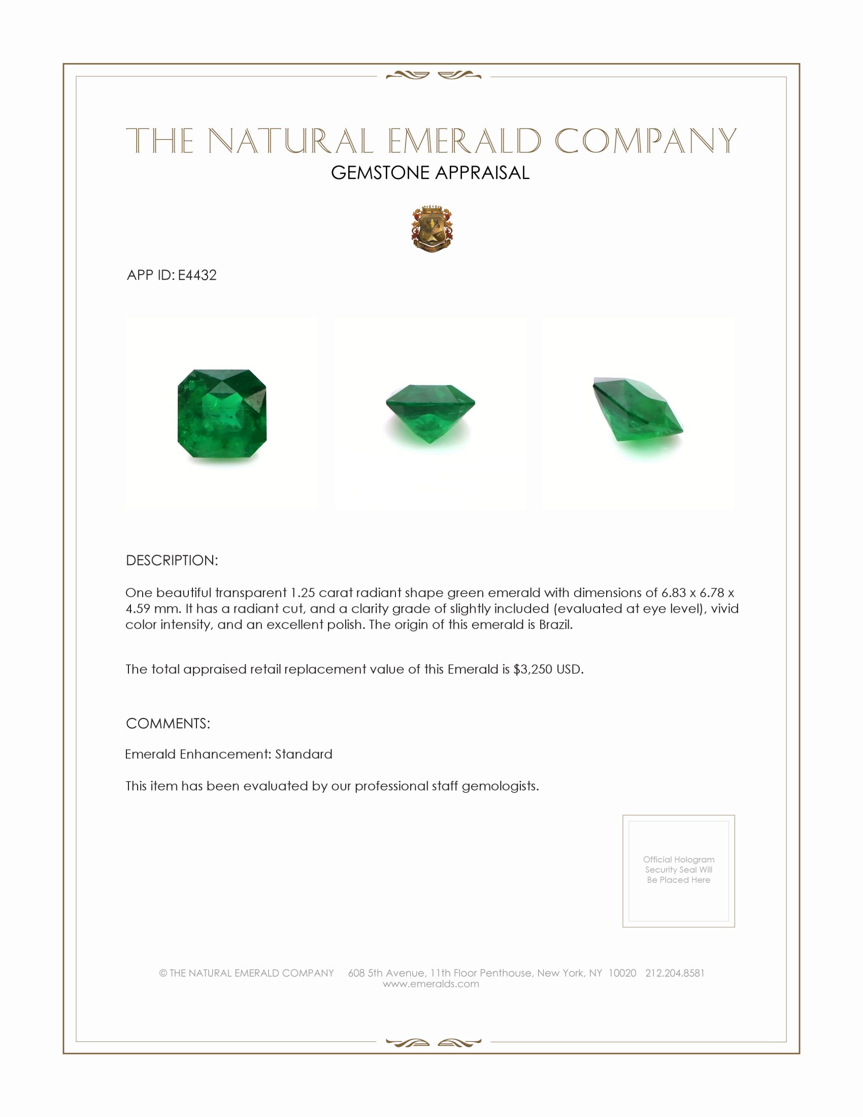 1.25 Ct. Emerald from Brazil