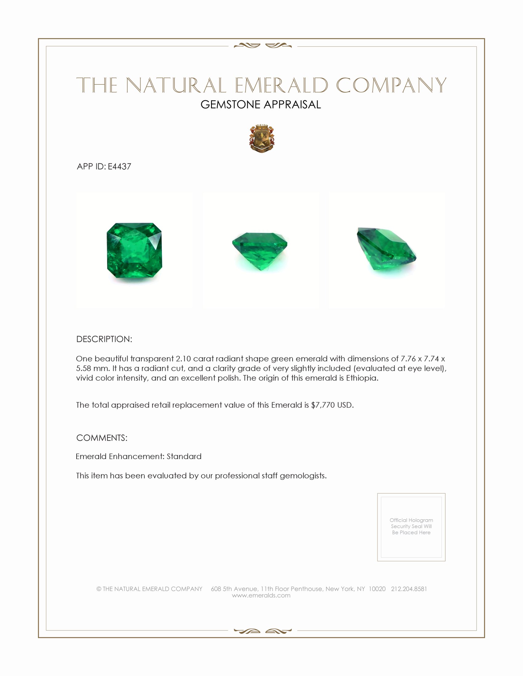 2.10 Ct. Emerald from Ethiopia