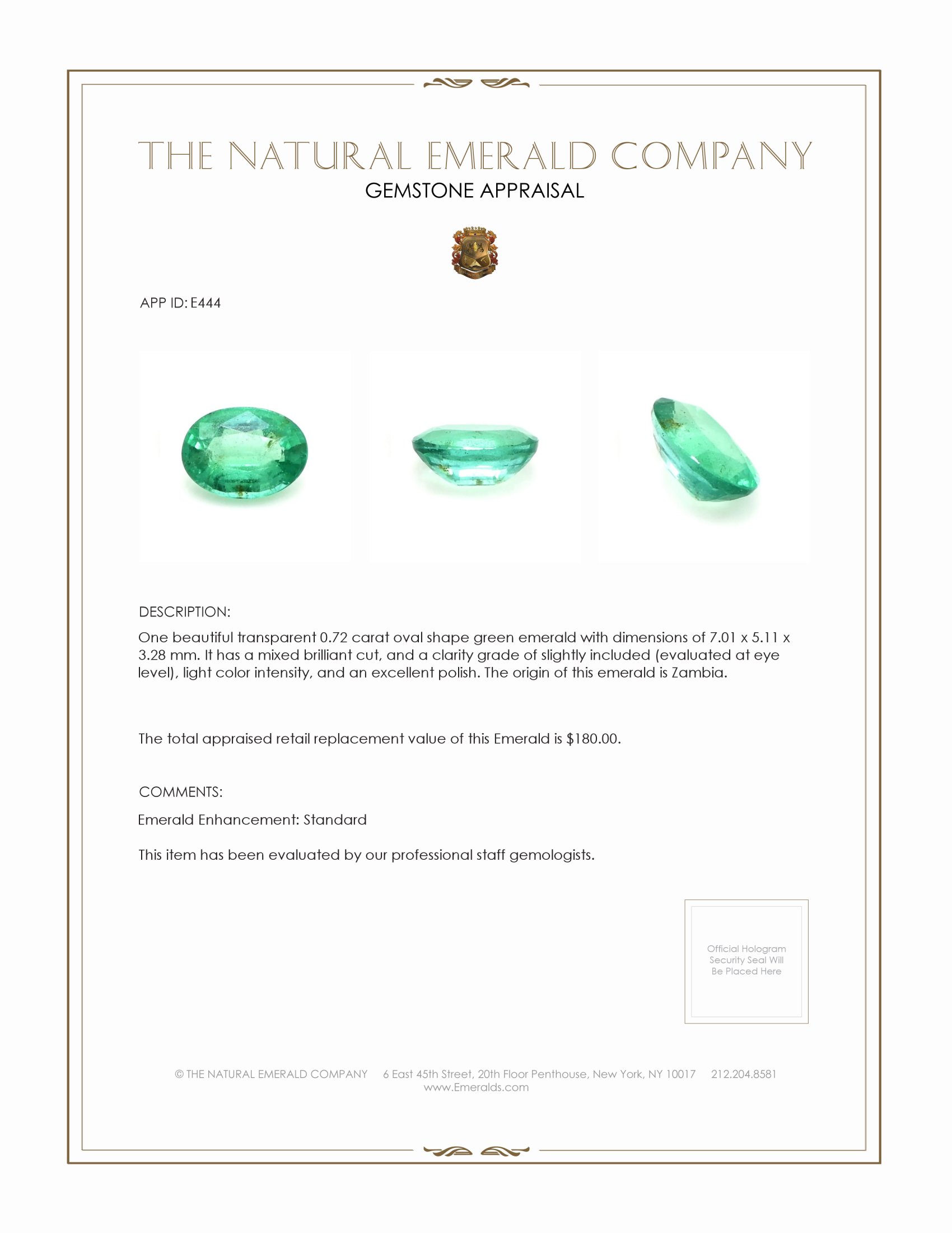 0.72 Ct. Emerald from Zambia