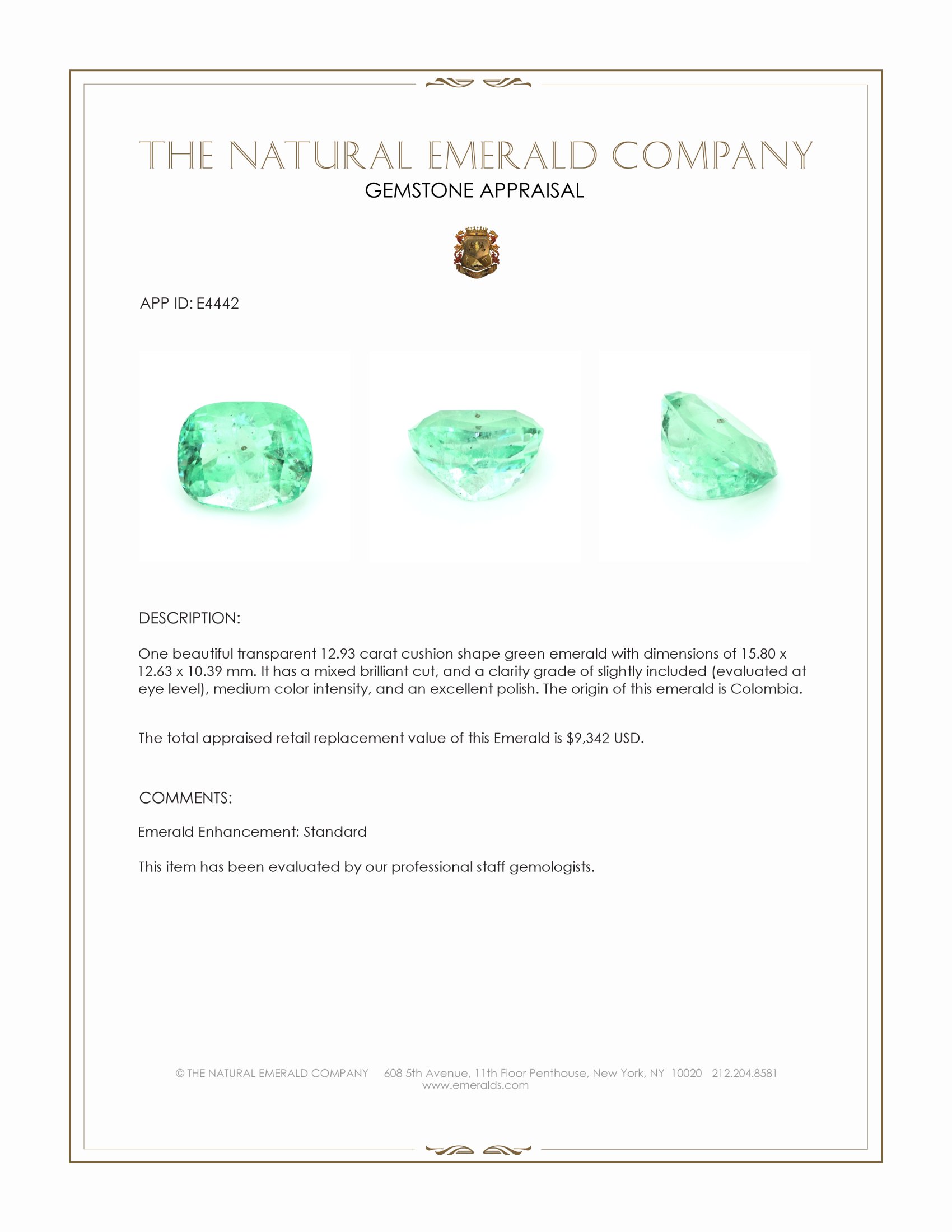 12.93 Ct. Emerald from Colombia