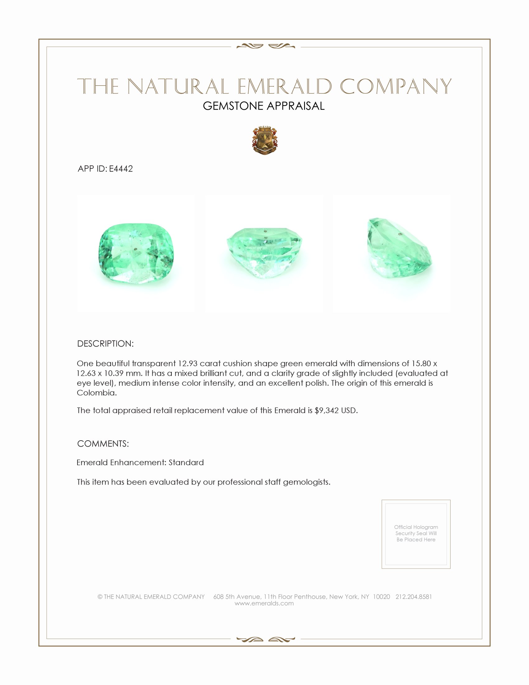 12.93 Ct. Emerald from Colombia