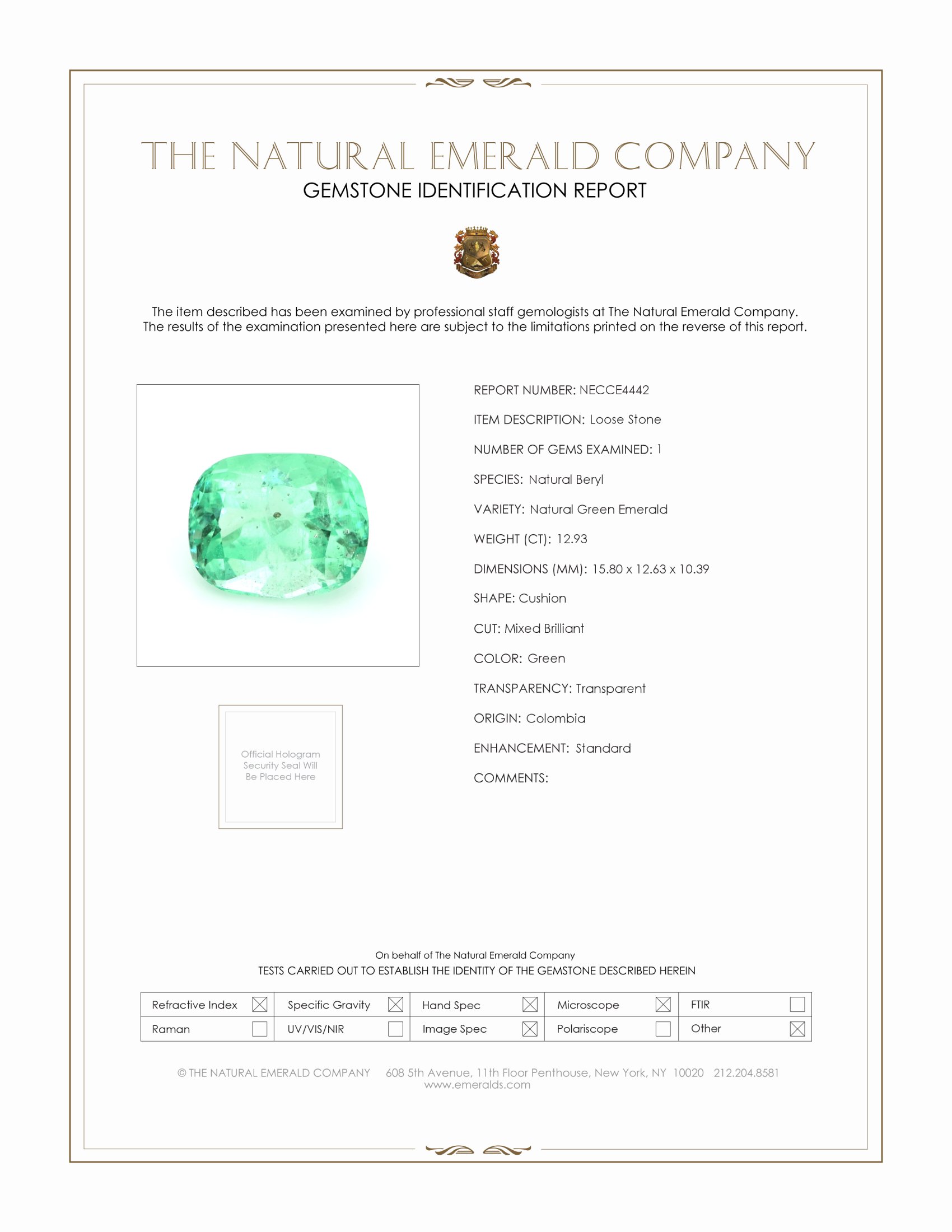 12.93 Ct. Emerald from Colombia
