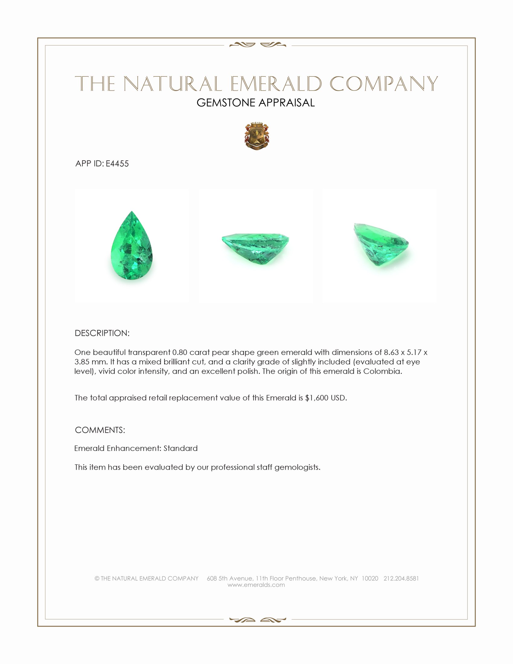 0.80 Ct. Emerald from Colombia