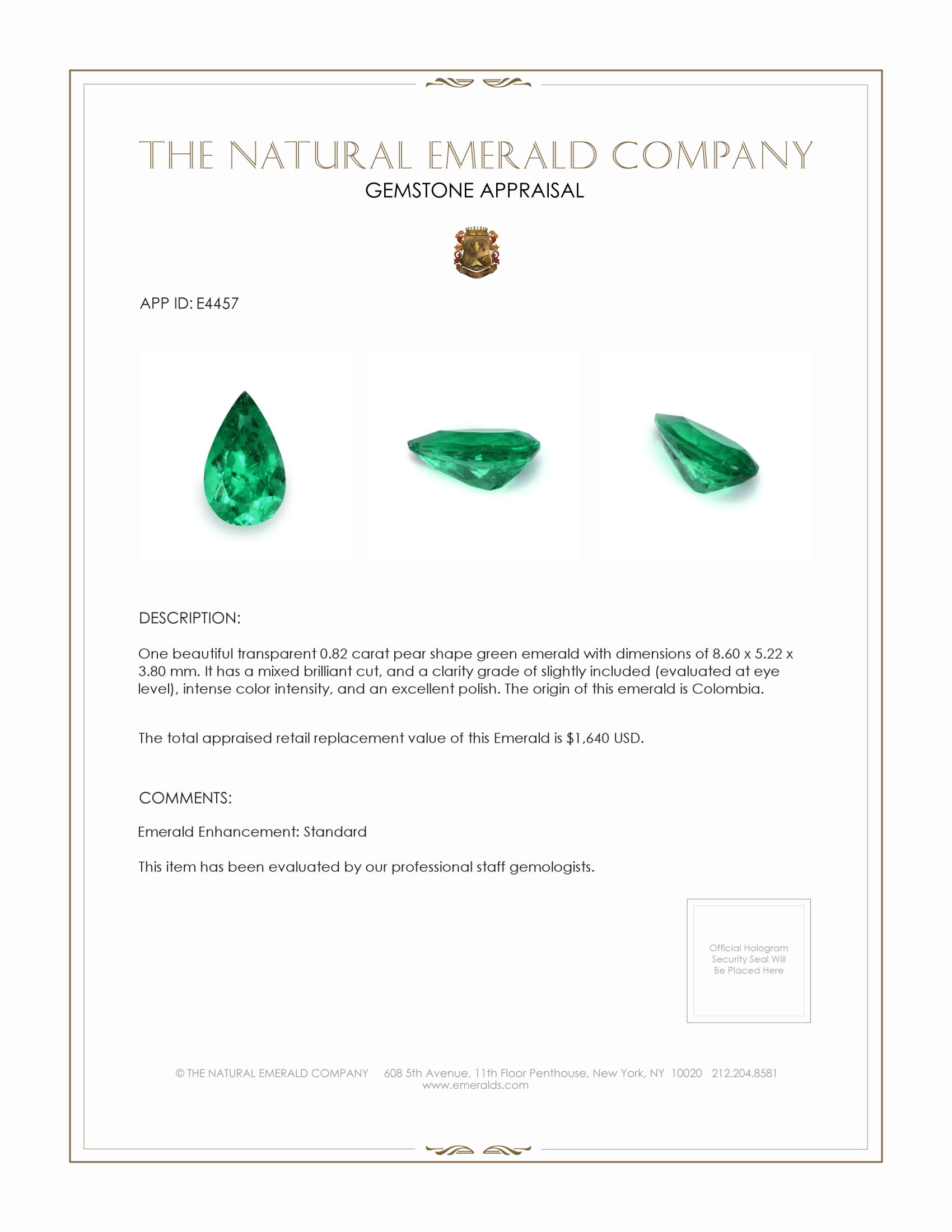 0.82 Ct. Emerald from Colombia