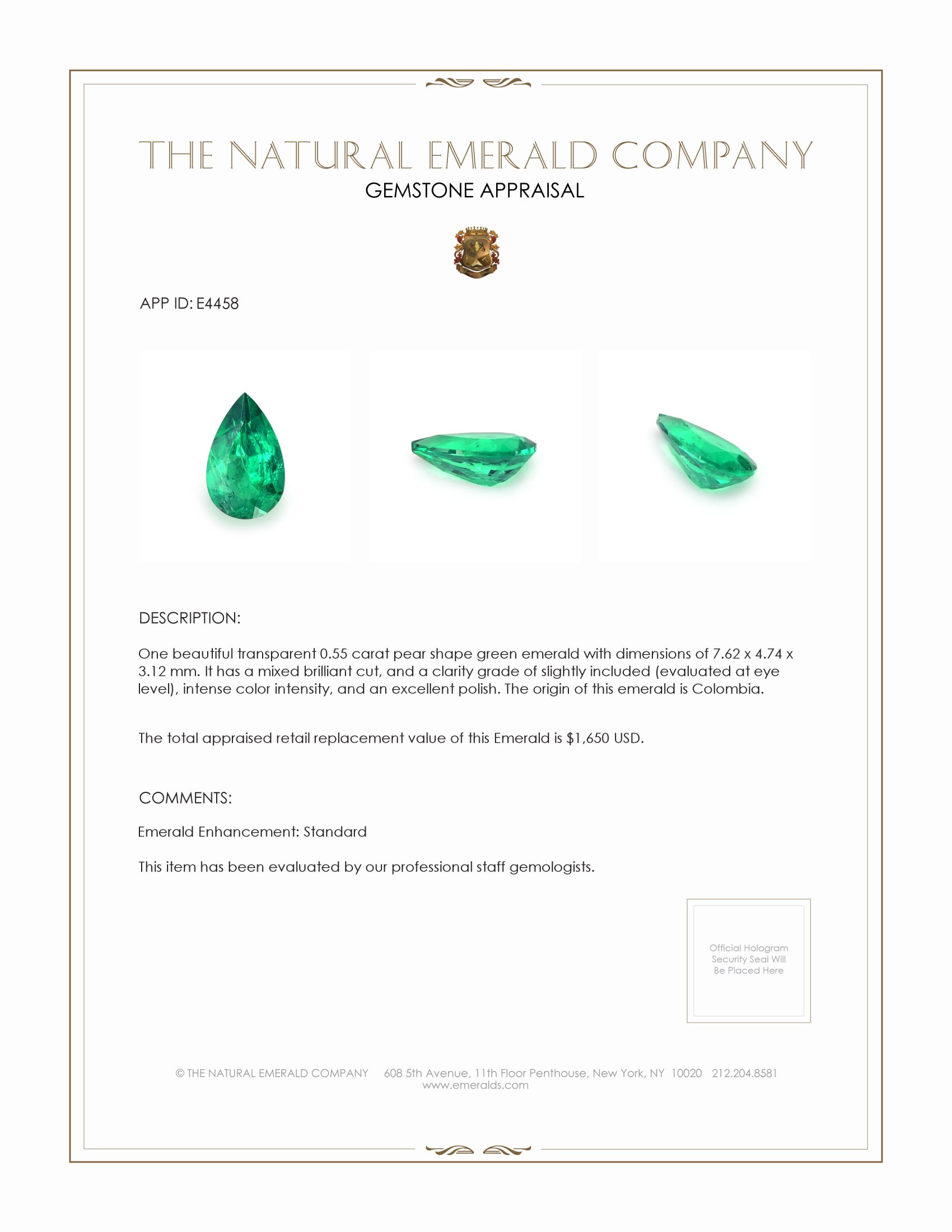 0.55 Ct. Emerald from Colombia