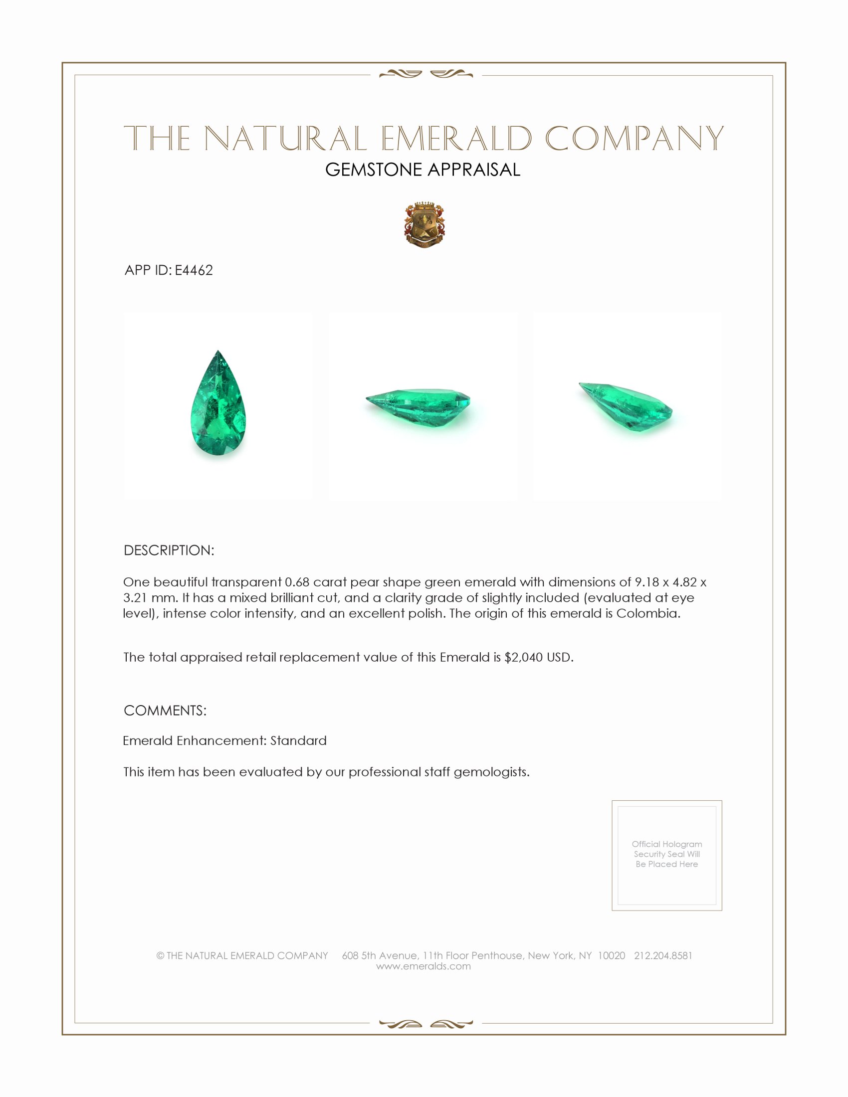 0.68 Ct. Emerald from Colombia