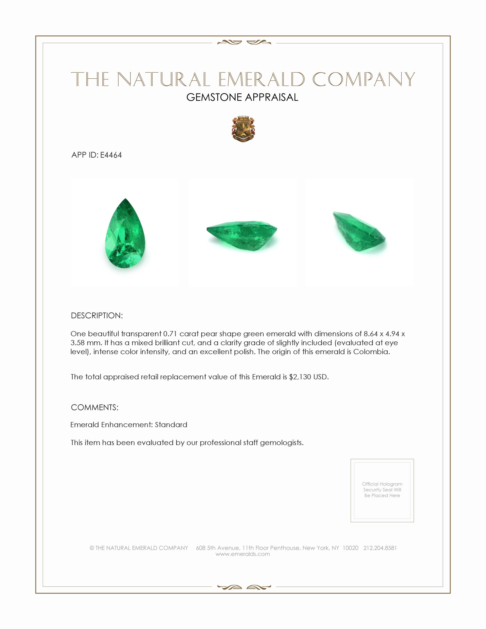 0.71 Ct. Emerald from Colombia