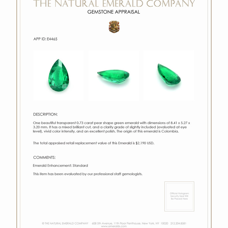 0.73 Ct. Emerald from Colombia