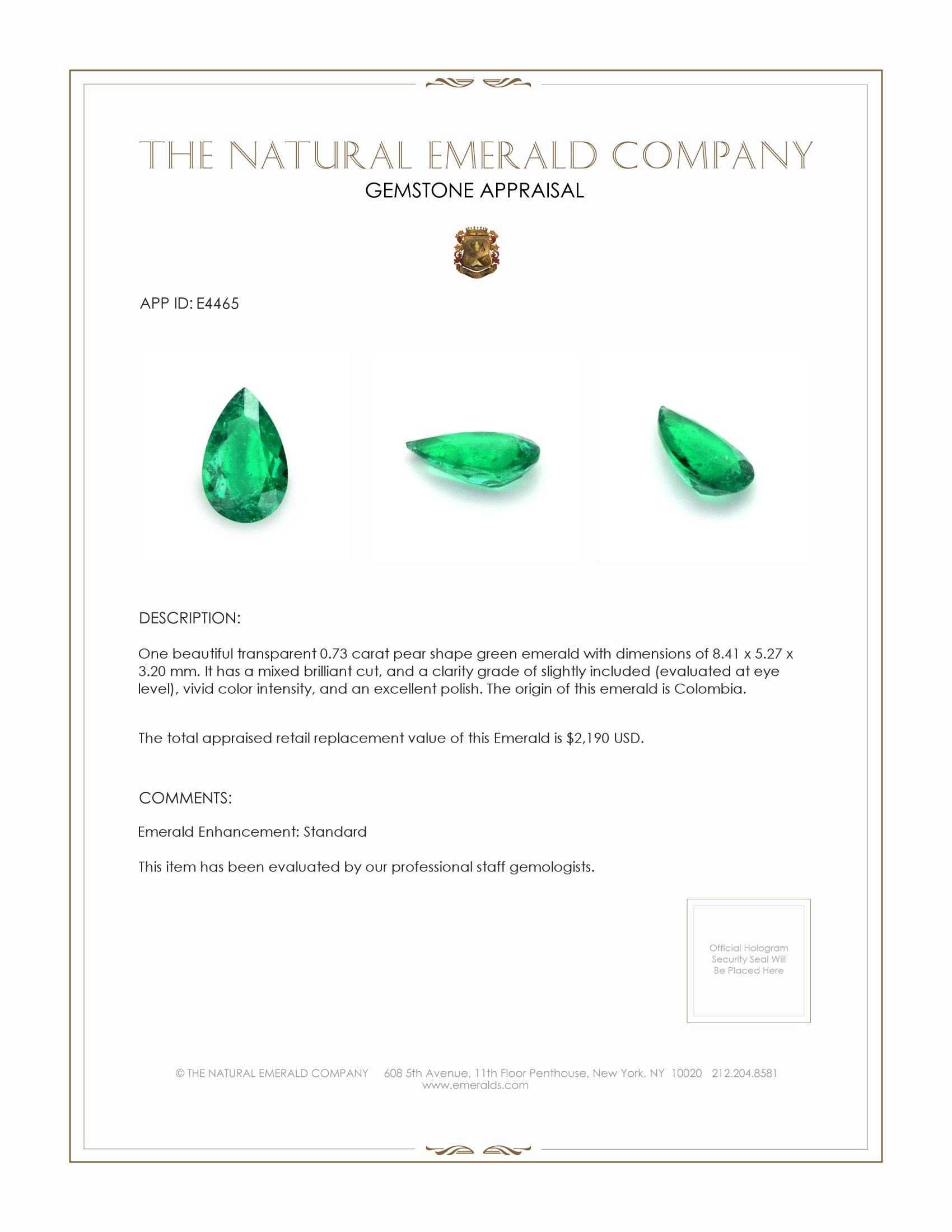0.73 Ct. Emerald from Colombia