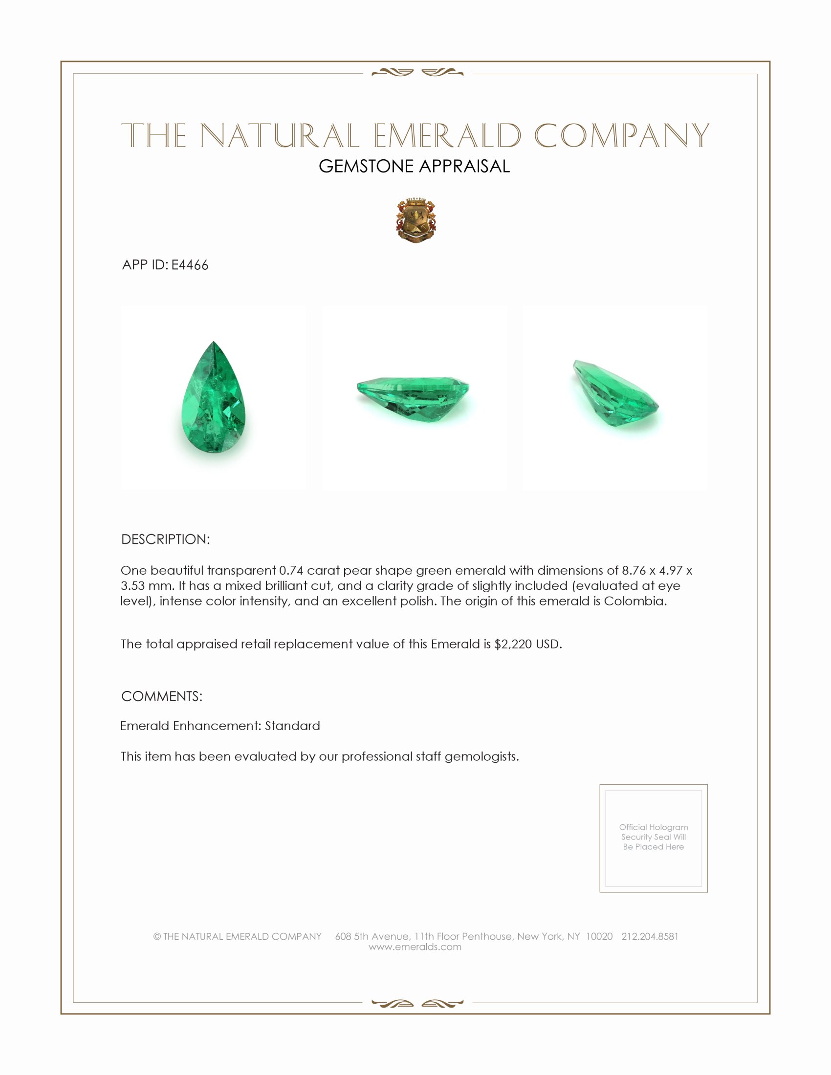 0.74 Ct. Emerald from Colombia