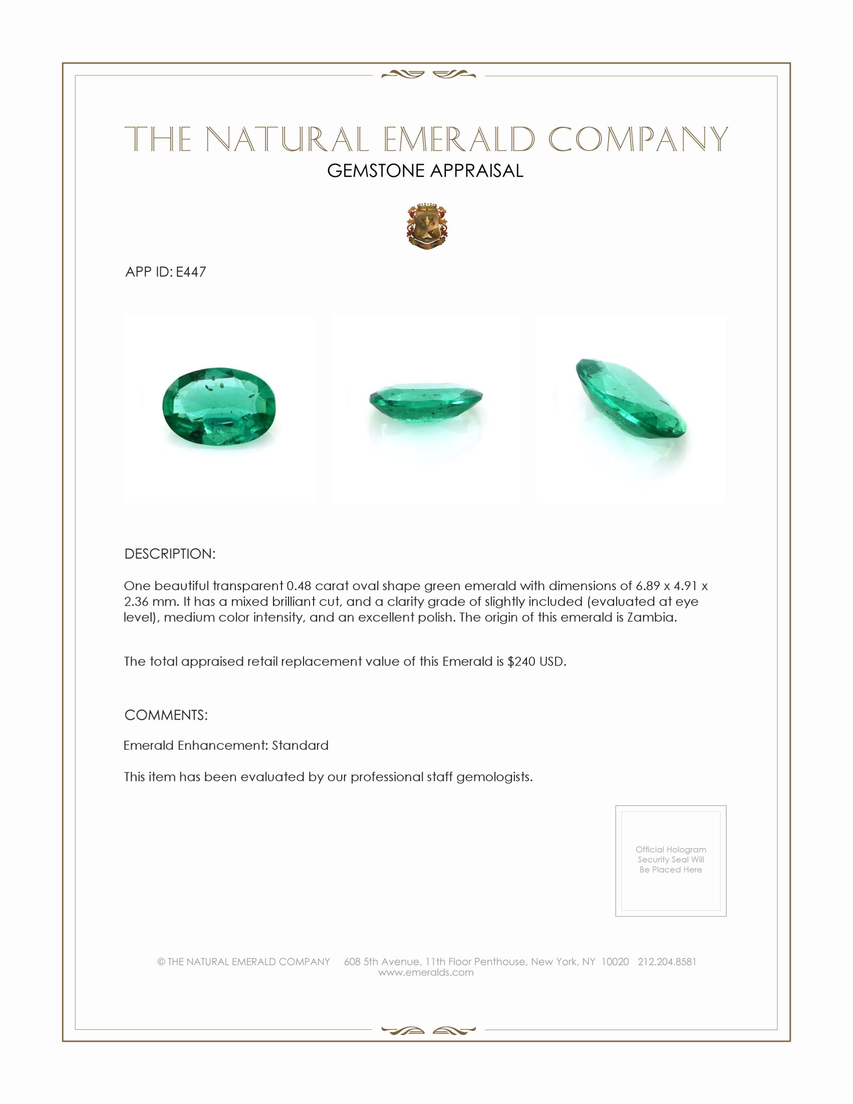 0.48 Ct. Emerald from Zambia