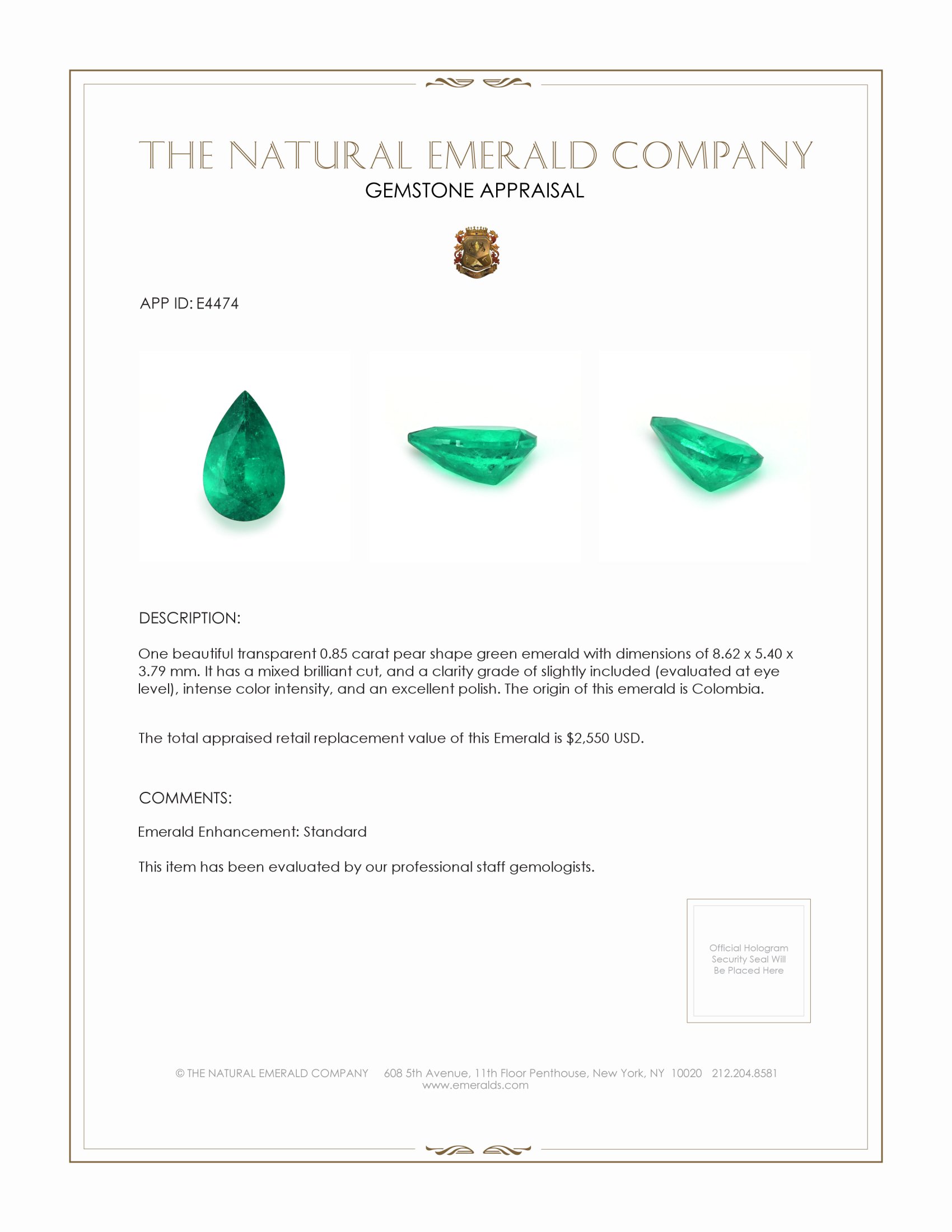 0.85 Ct. Emerald from Colombia