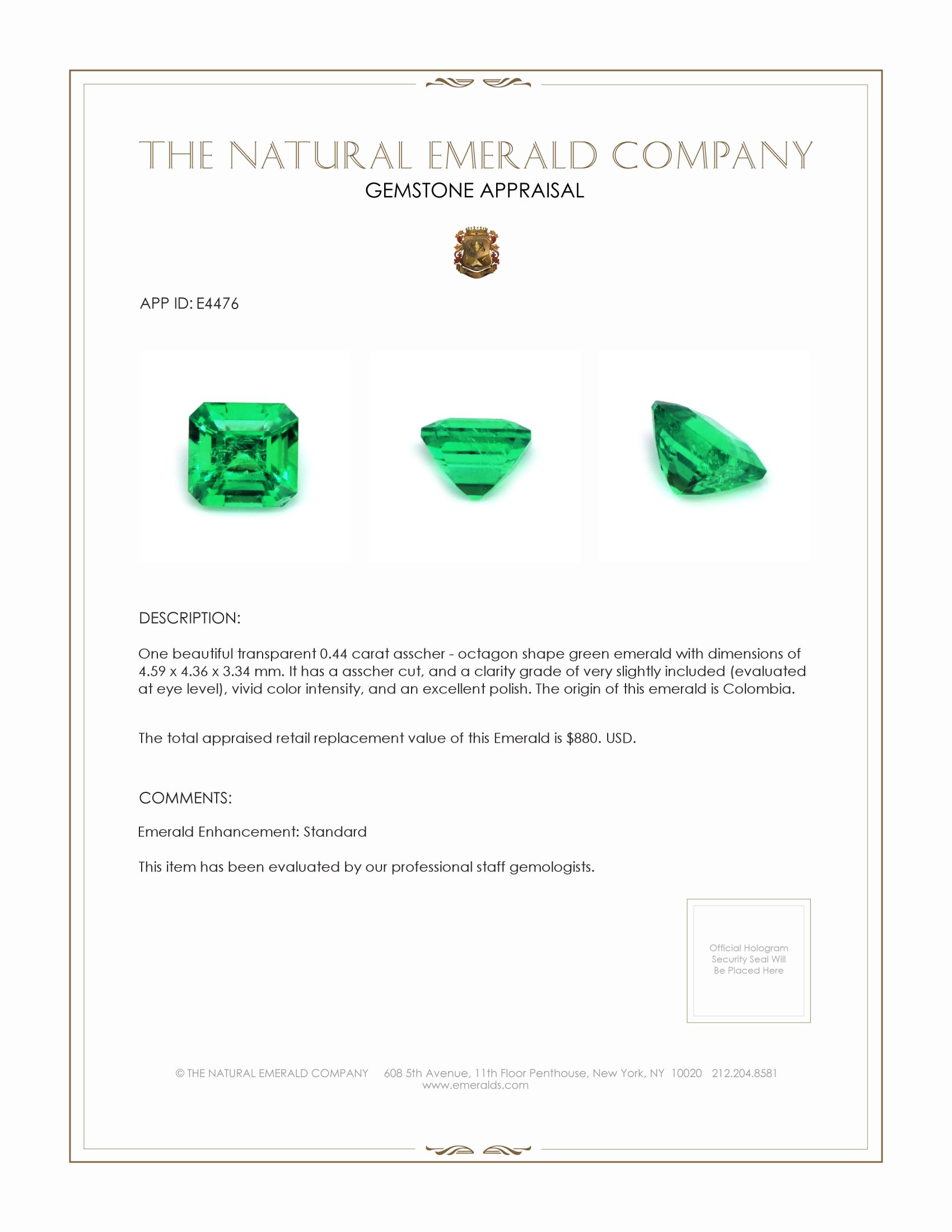 0.44 Ct. Emerald from Colombia