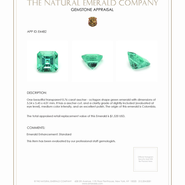 0.76 Ct. Emerald from Colombia