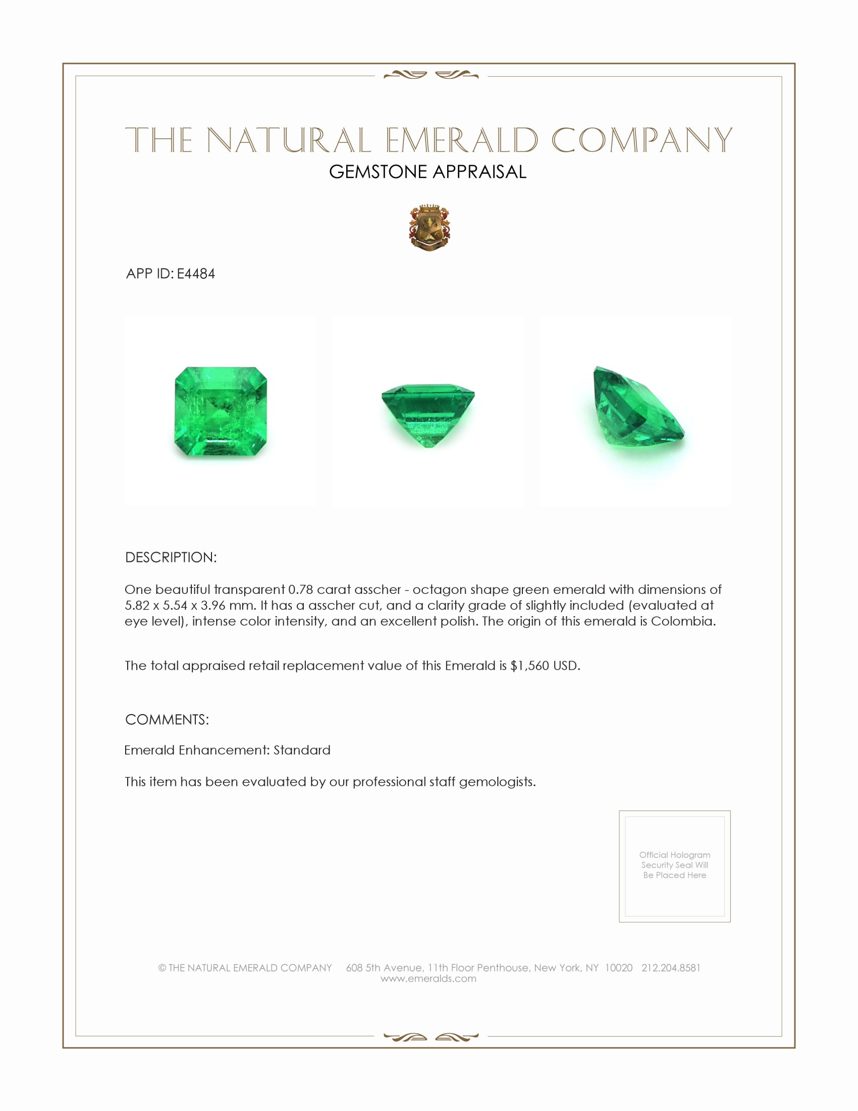 0.78 Ct. Emerald from Colombia