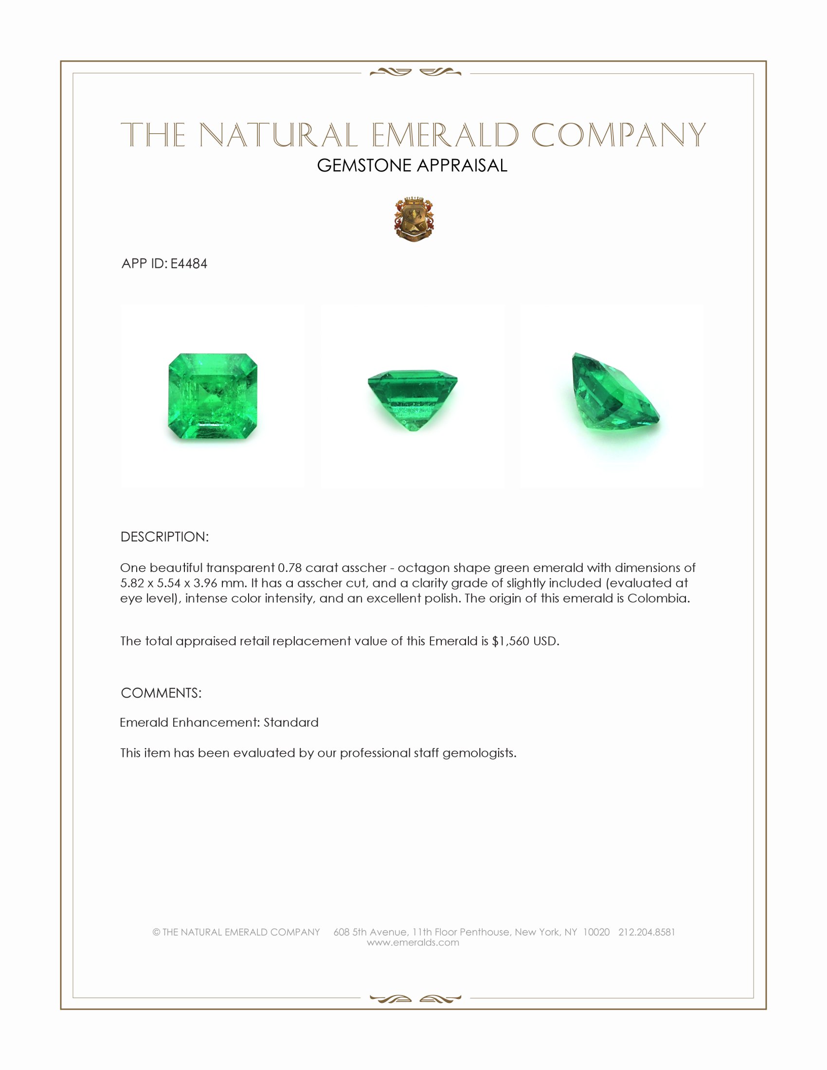 0.78 Ct. Emerald from Colombia