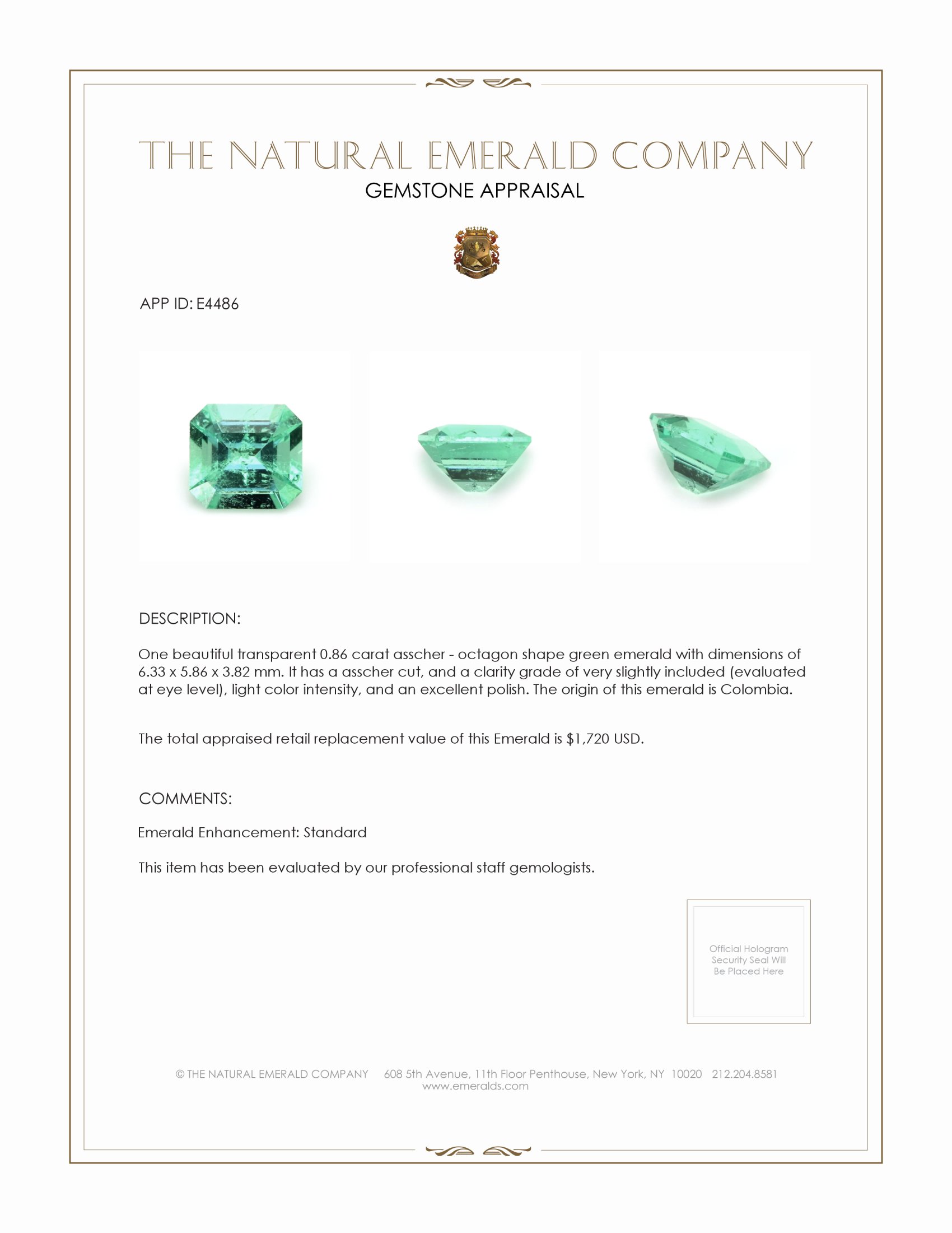 0.86 Ct. Emerald from Colombia