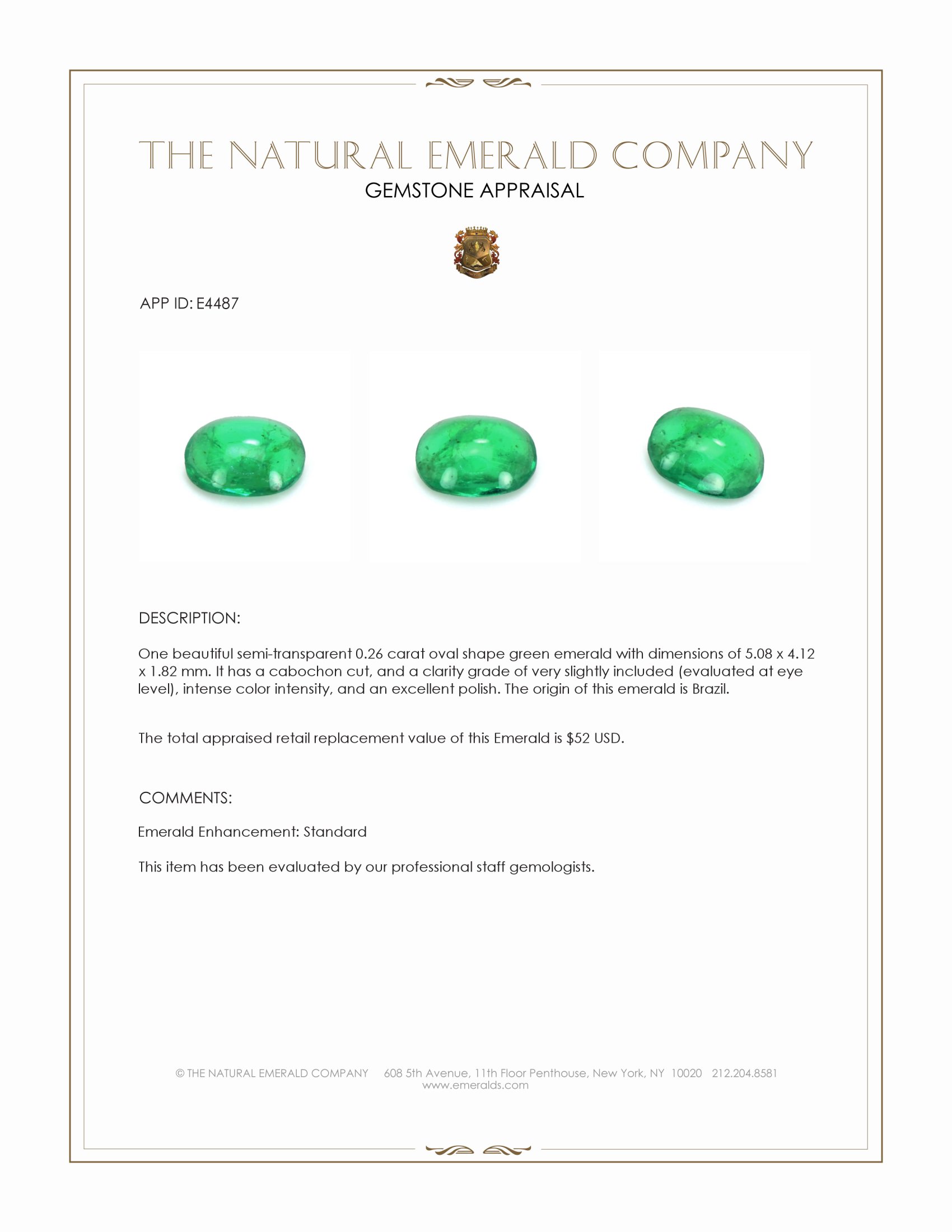 0.26 Ct. Cabochon Emerald from Brazil