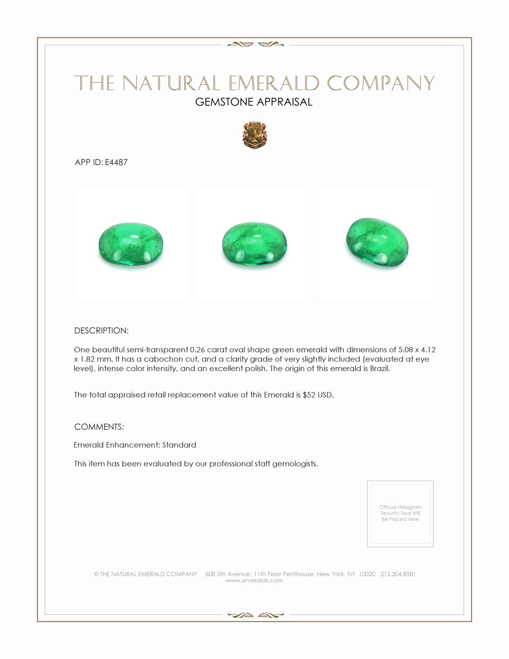 0.26 Ct. Cabochon Emerald from Brazil