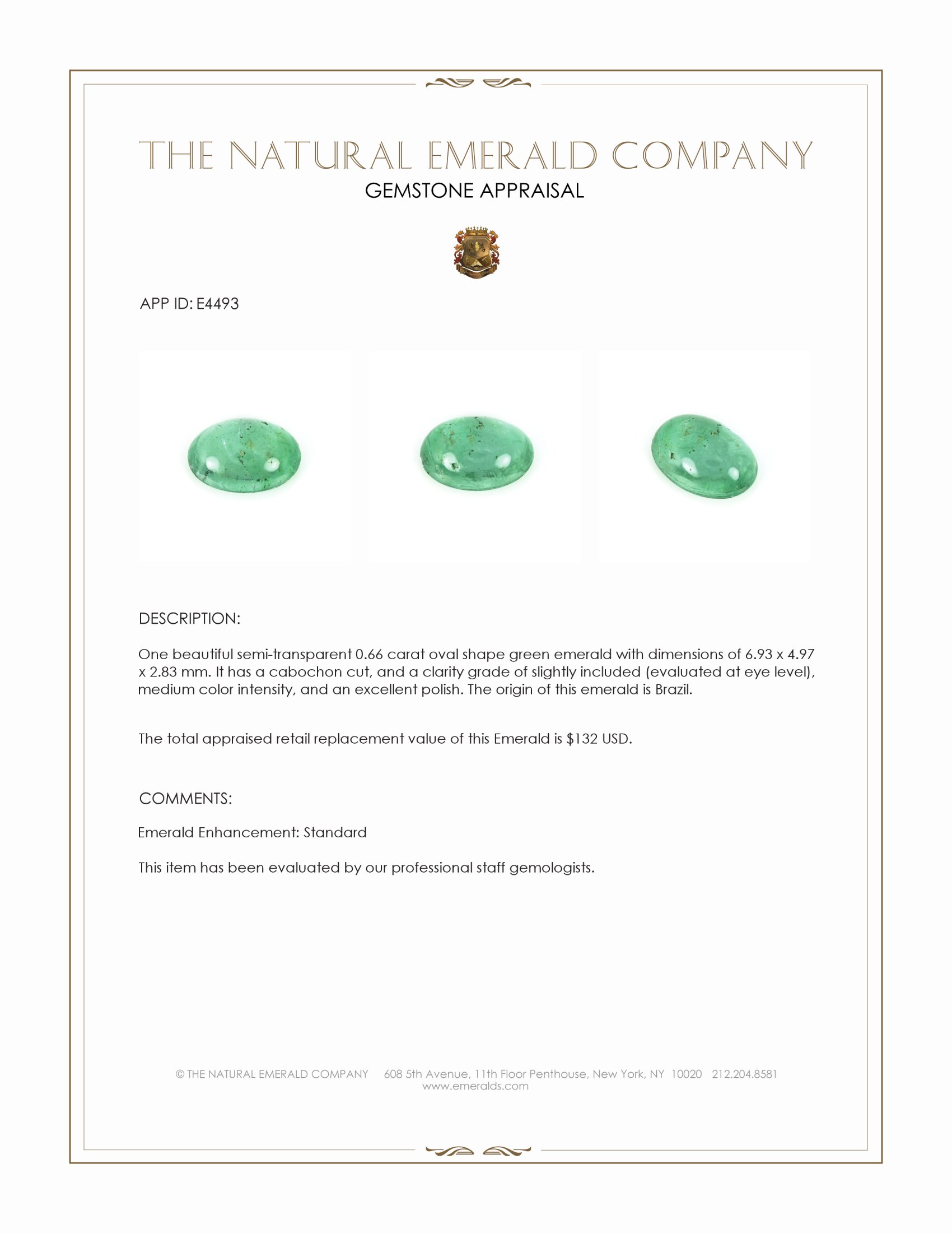 0.66 Ct. Cabochon Emerald from Brazil