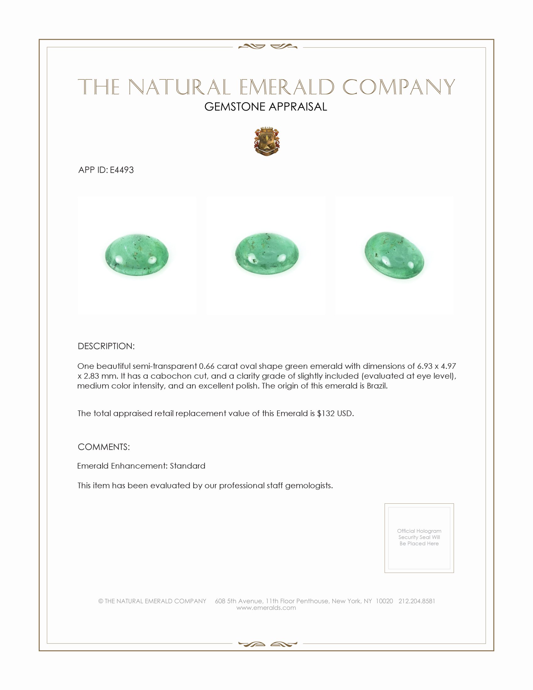 0.66 Ct. Cabochon Emerald from Brazil