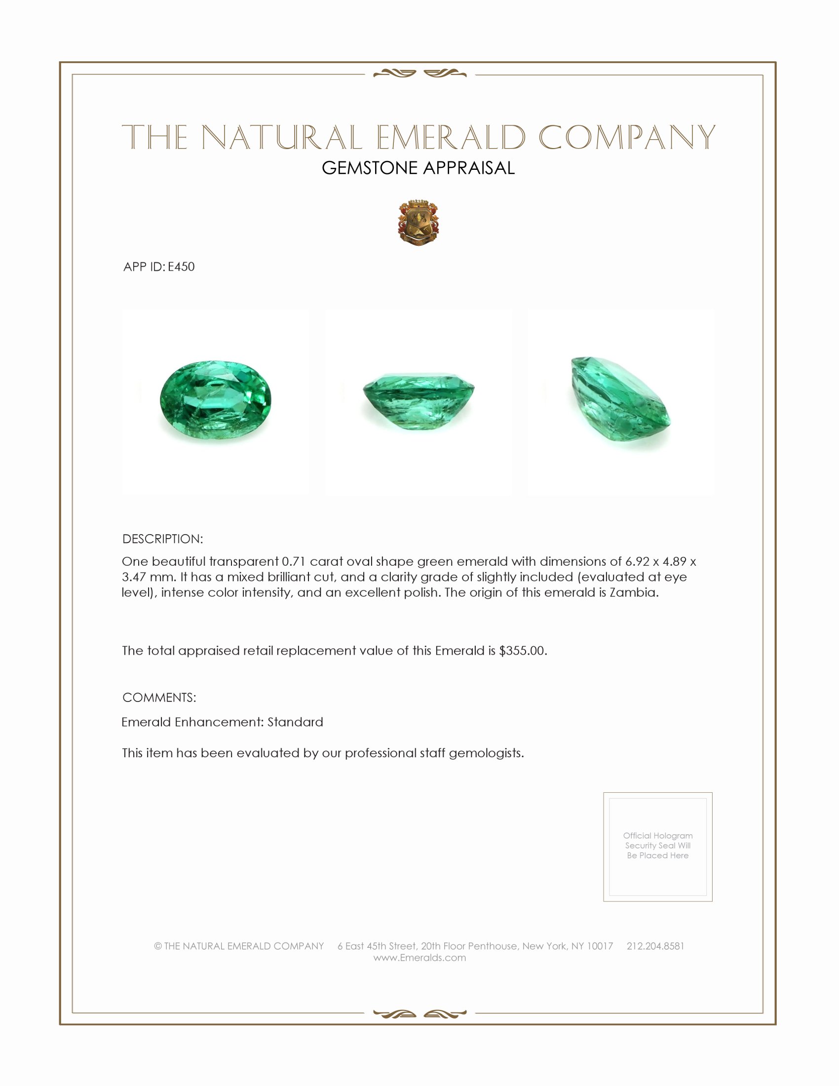 0.71 Ct. Emerald from Zambia