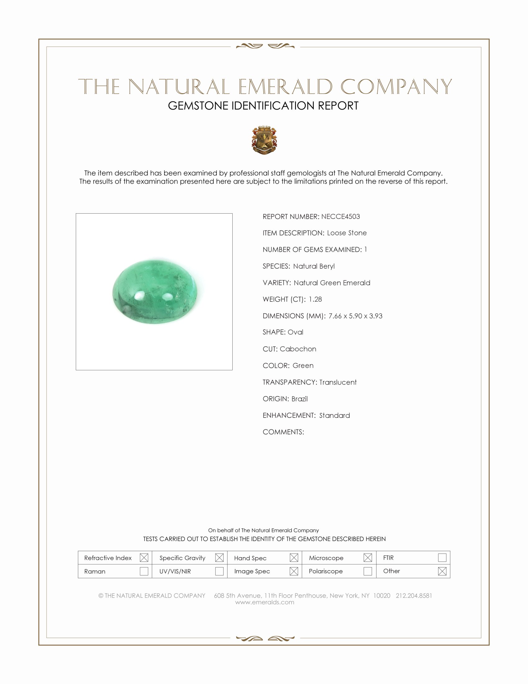 1.28 Ct. Cabochon Emerald from Brazil