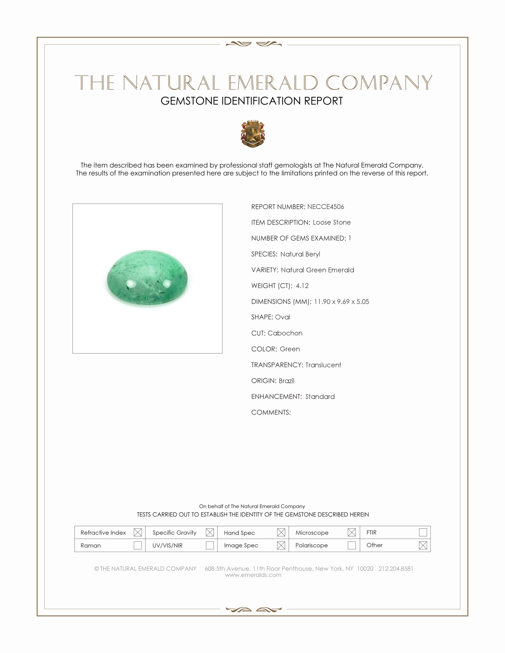 4.12 Ct. Cabochon Emerald from Brazil