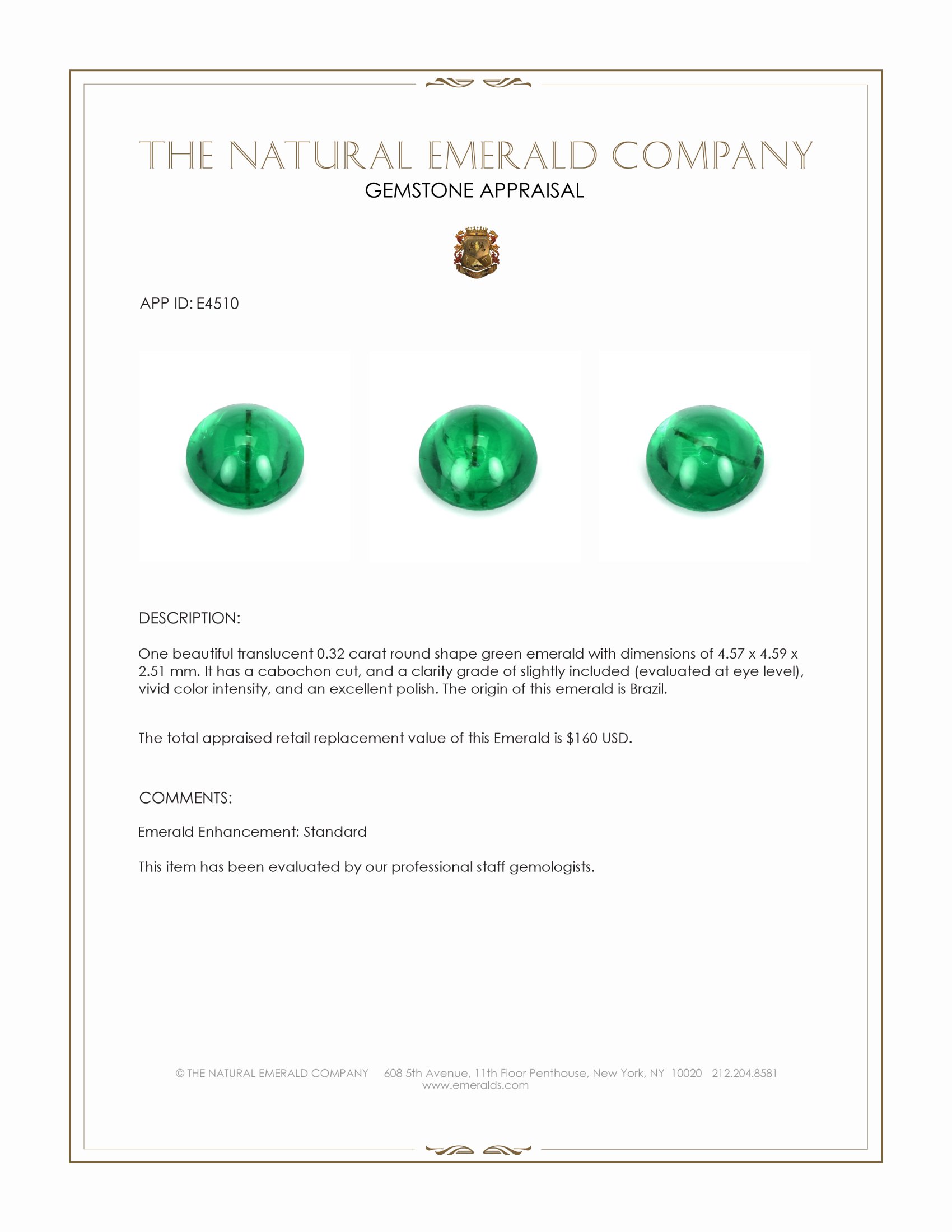 0.32 Ct. Cabochon Emerald from Brazil