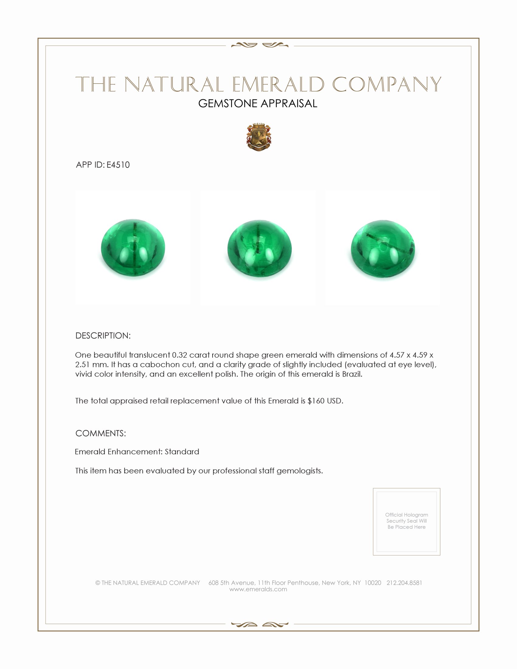 0.32 Ct. Cabochon Emerald from Brazil