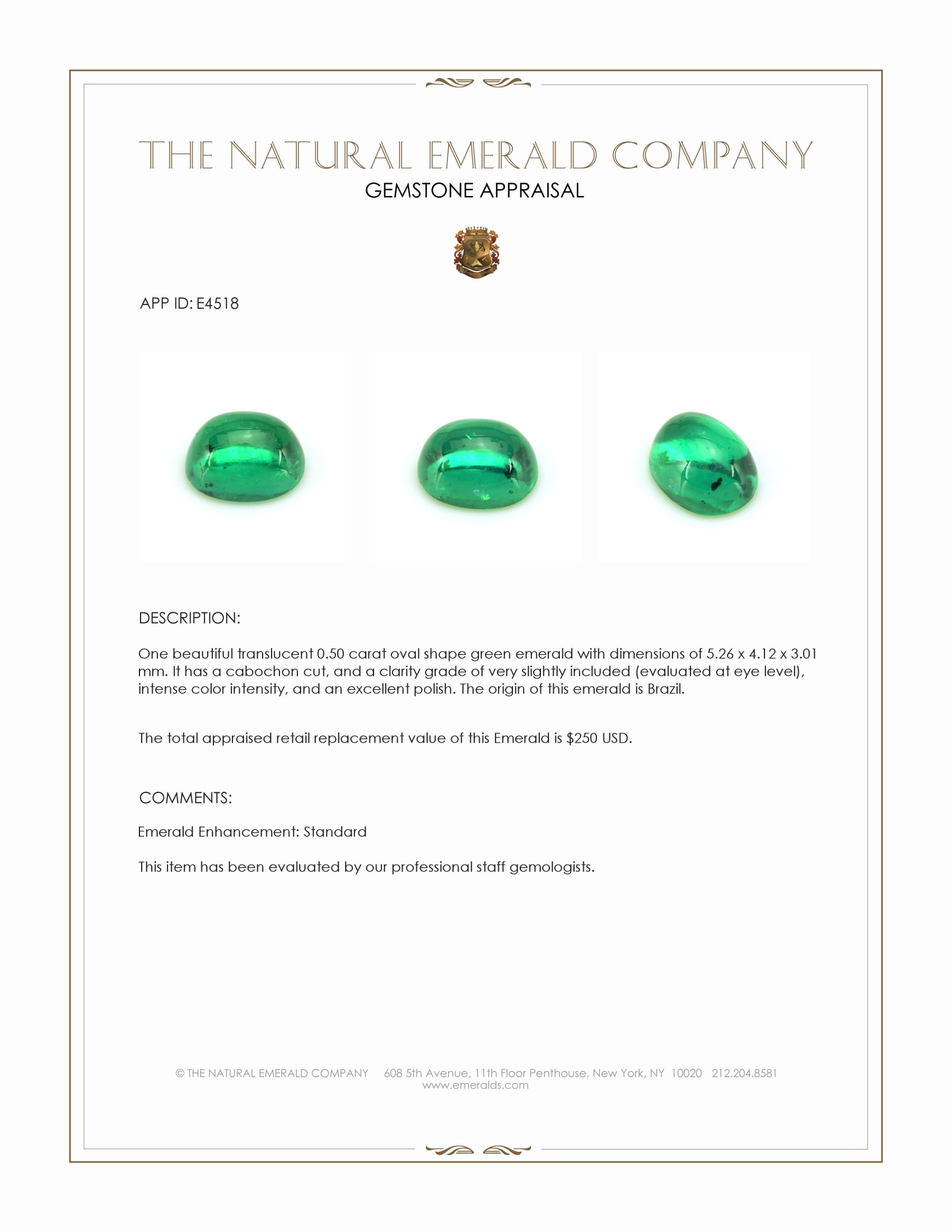 0.50 Ct. Cabochon Emerald from Brazil