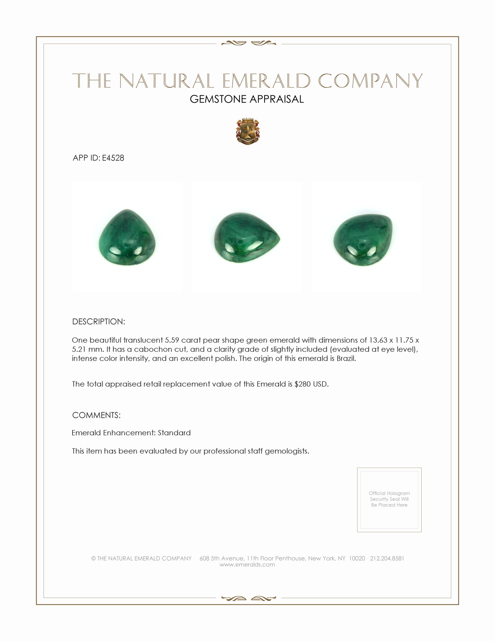 5.59 Ct. Cabochon Emerald from Brazil
