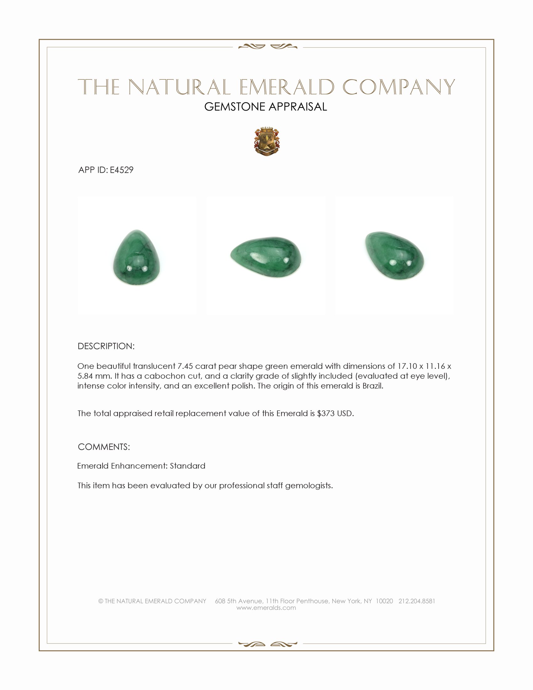 7.45 Ct. Cabochon Emerald from Brazil