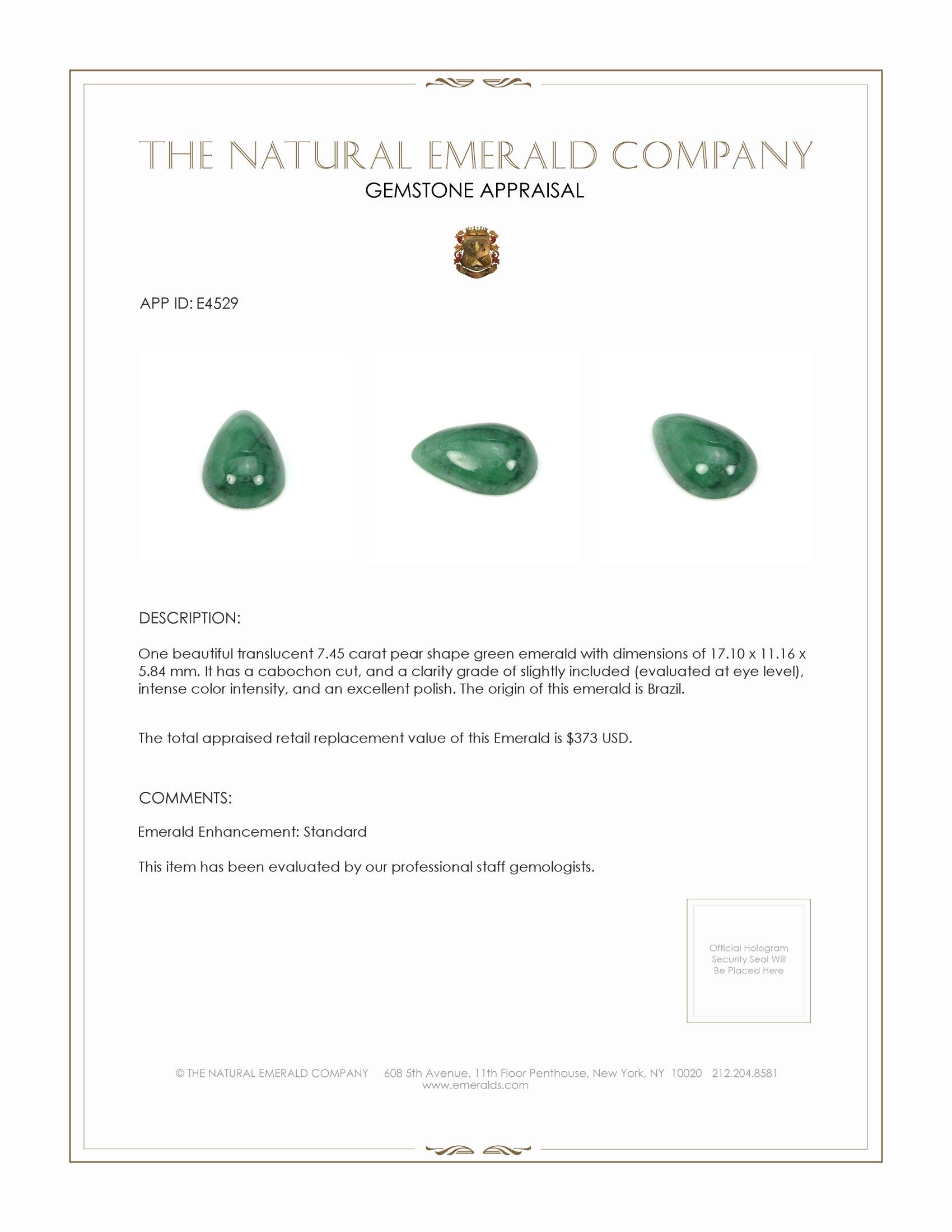 7.45 Ct. Cabochon Emerald from Brazil